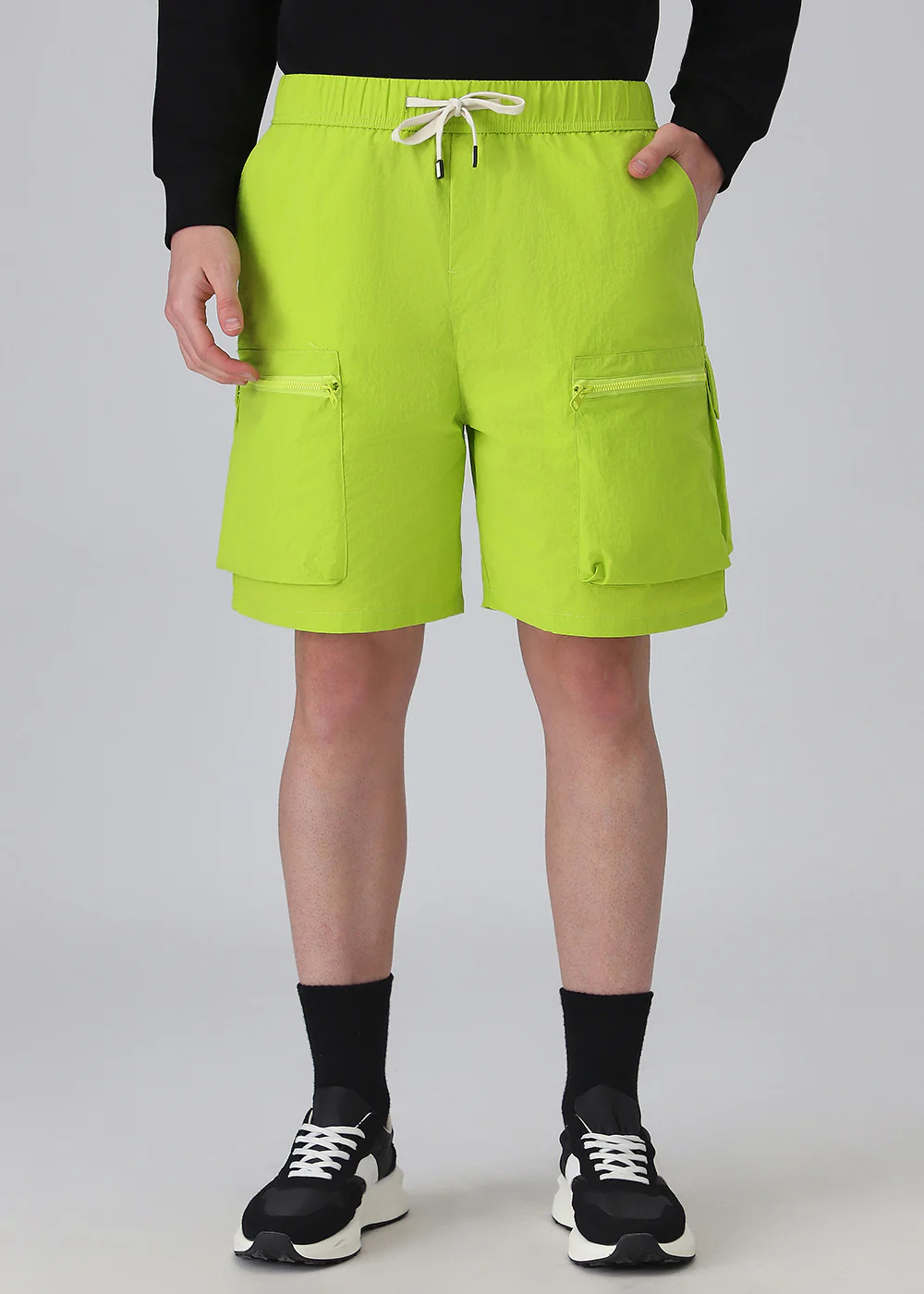 Lime Green Zip Pocket Cargo Shorts - Image 3