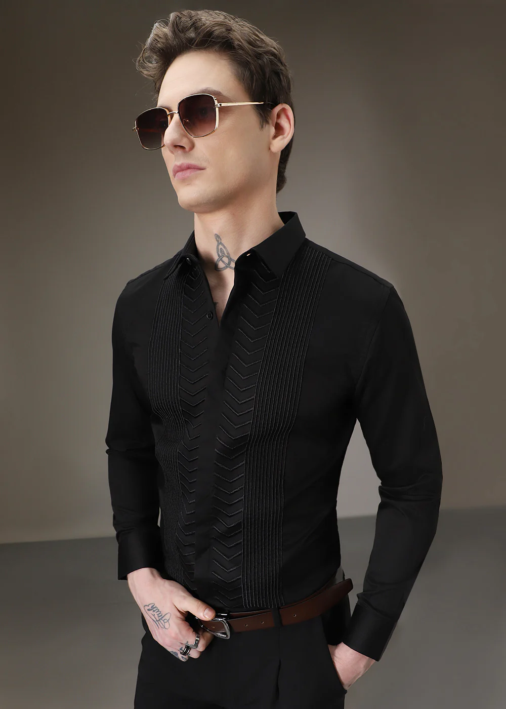Line Needle Work Black Designer Shirt - Image 5