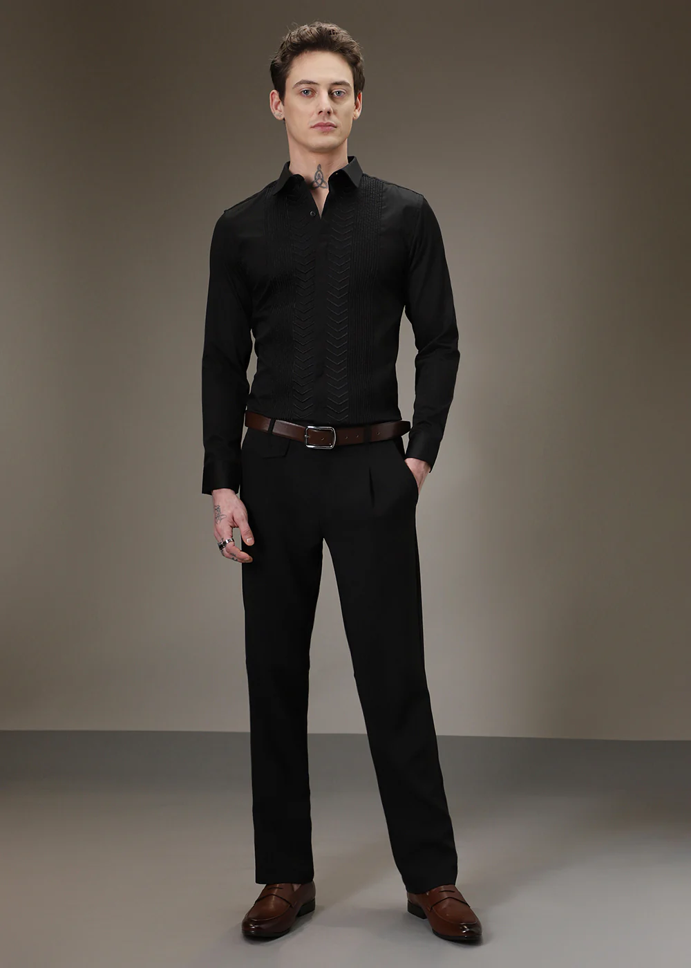 Line Needle Work Black Designer Shirt - Image 6