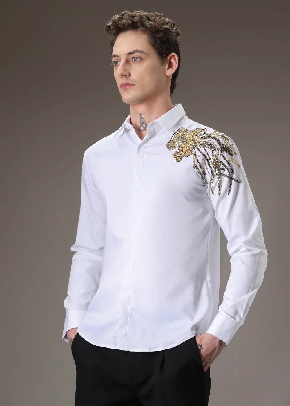 Lion Luxe White Sequenced Designer Shirt - Image 5