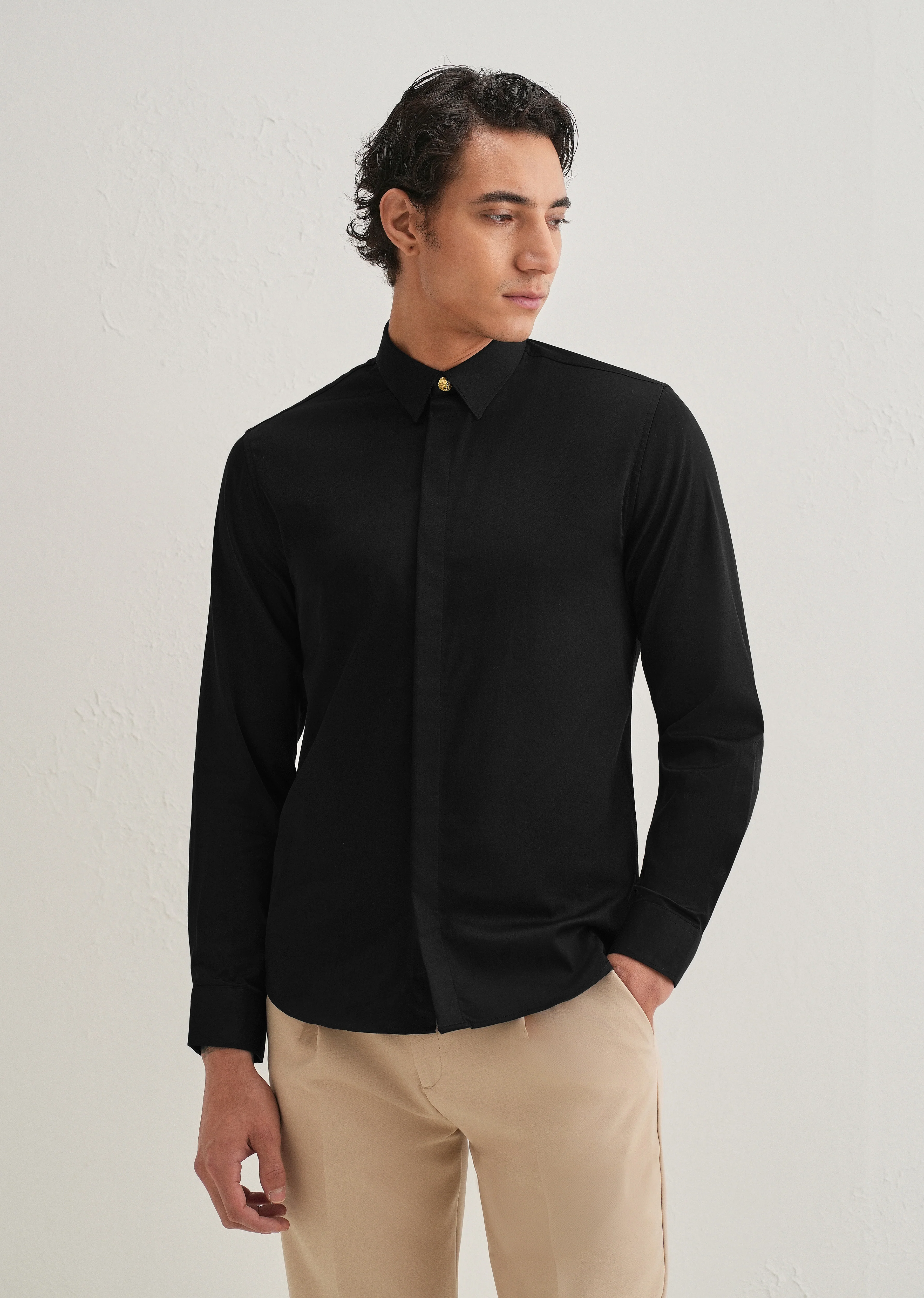 Lion Mane Embellished Black Designer Shirt - Image 3