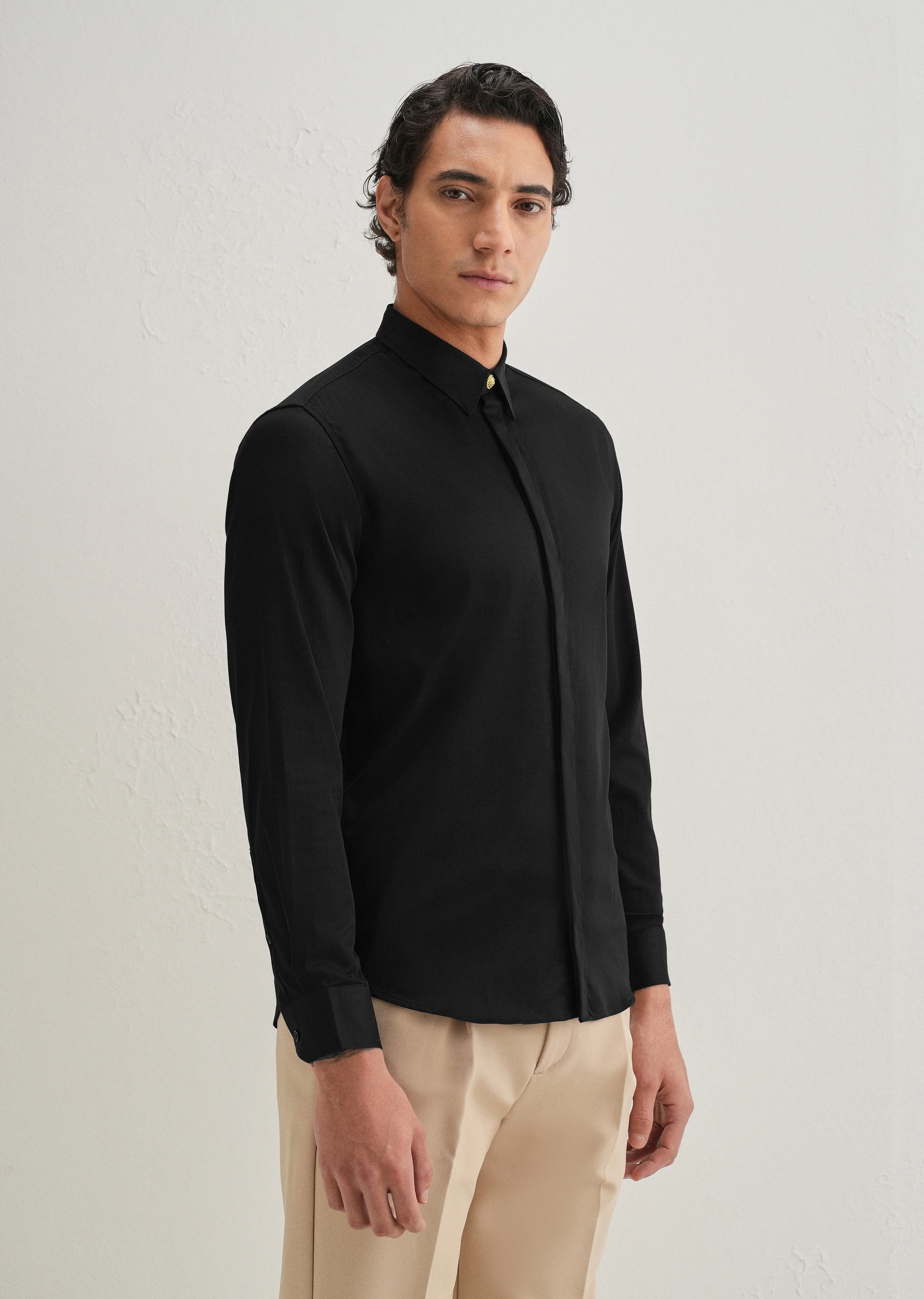 Lion Mane Embellished Black Designer Shirt - Image 4