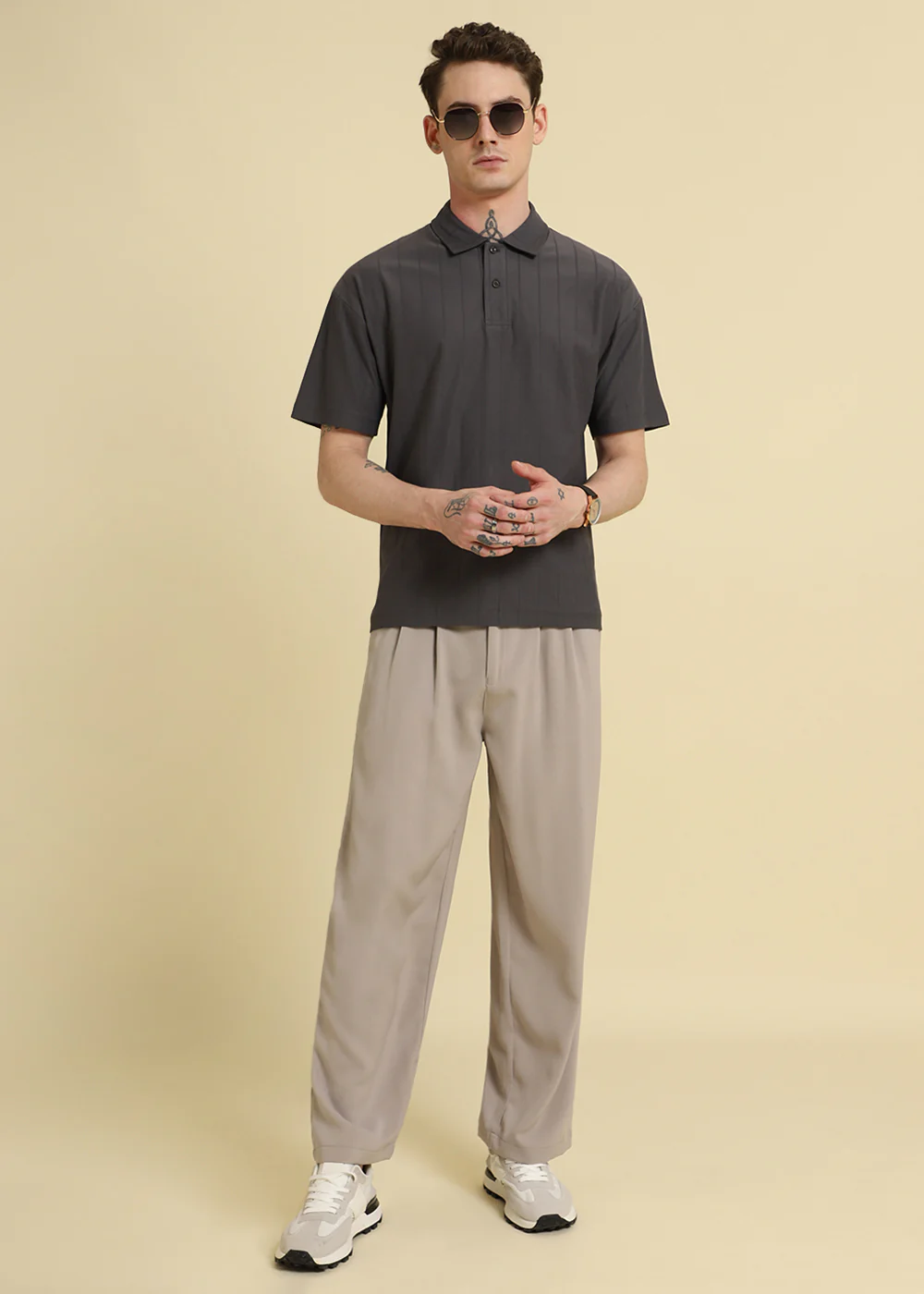 Magnetic Grey Plain Striped Polo T-shirt - Image 7