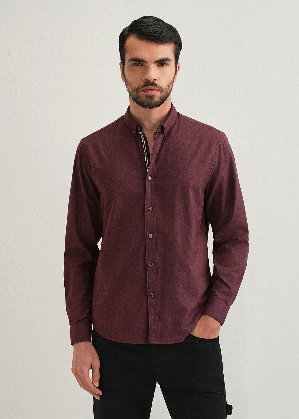 Mahogany Red Contrast Placket Shirt - Image 3