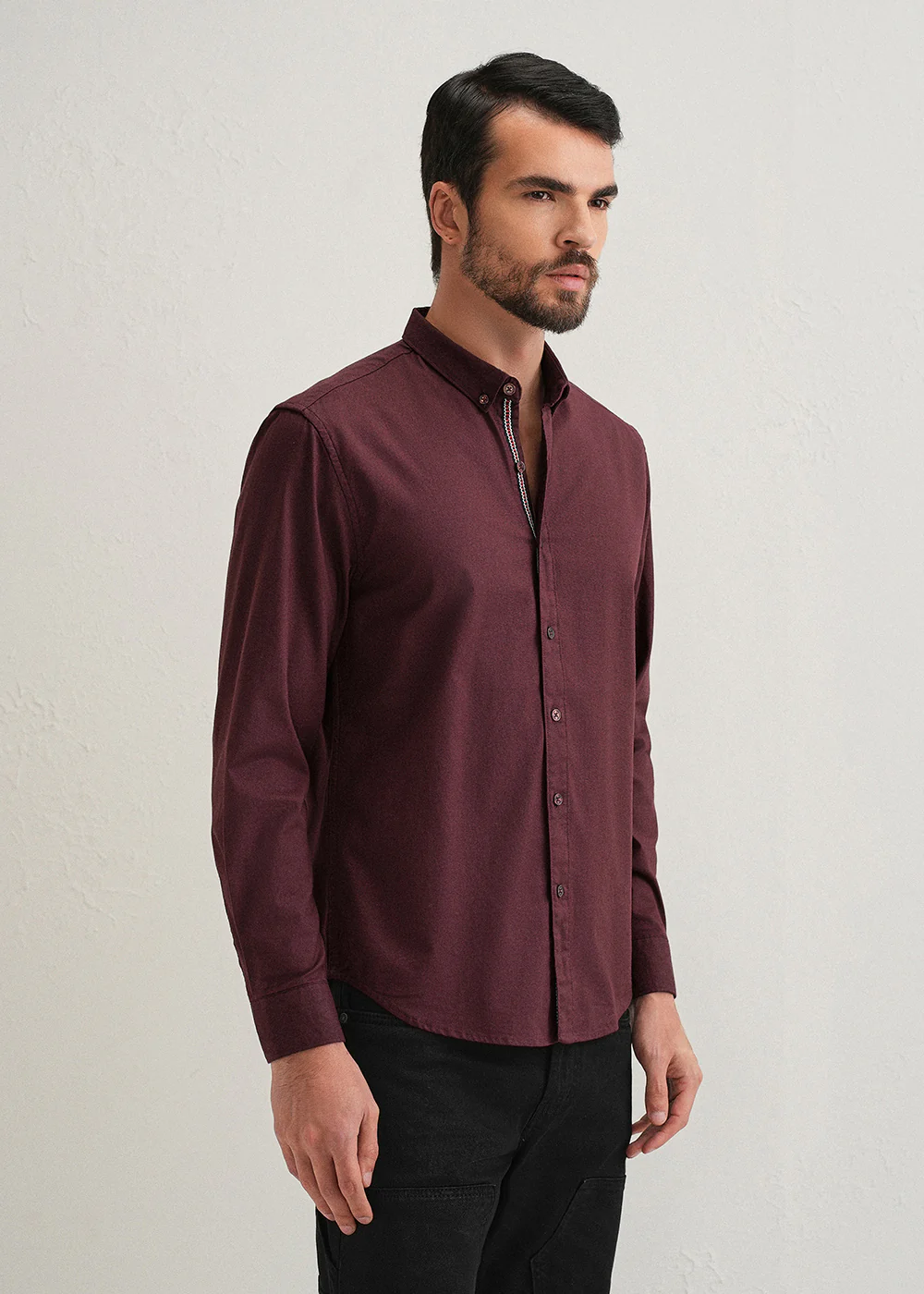 Mahogany Red Contrast Placket Shirt - Image 4