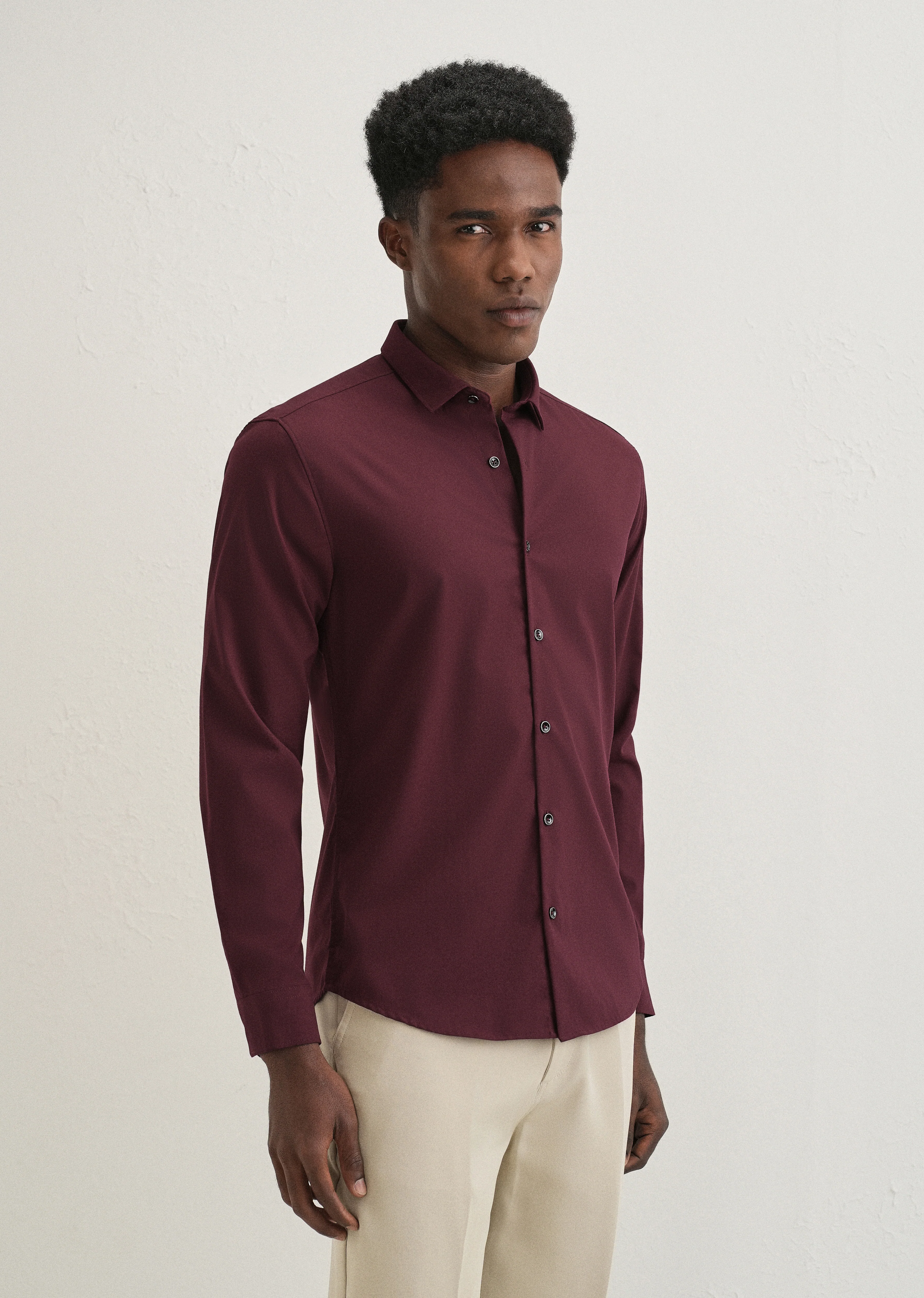 Mahogany Red Plain Wrinkle Free Shirt - Image 5