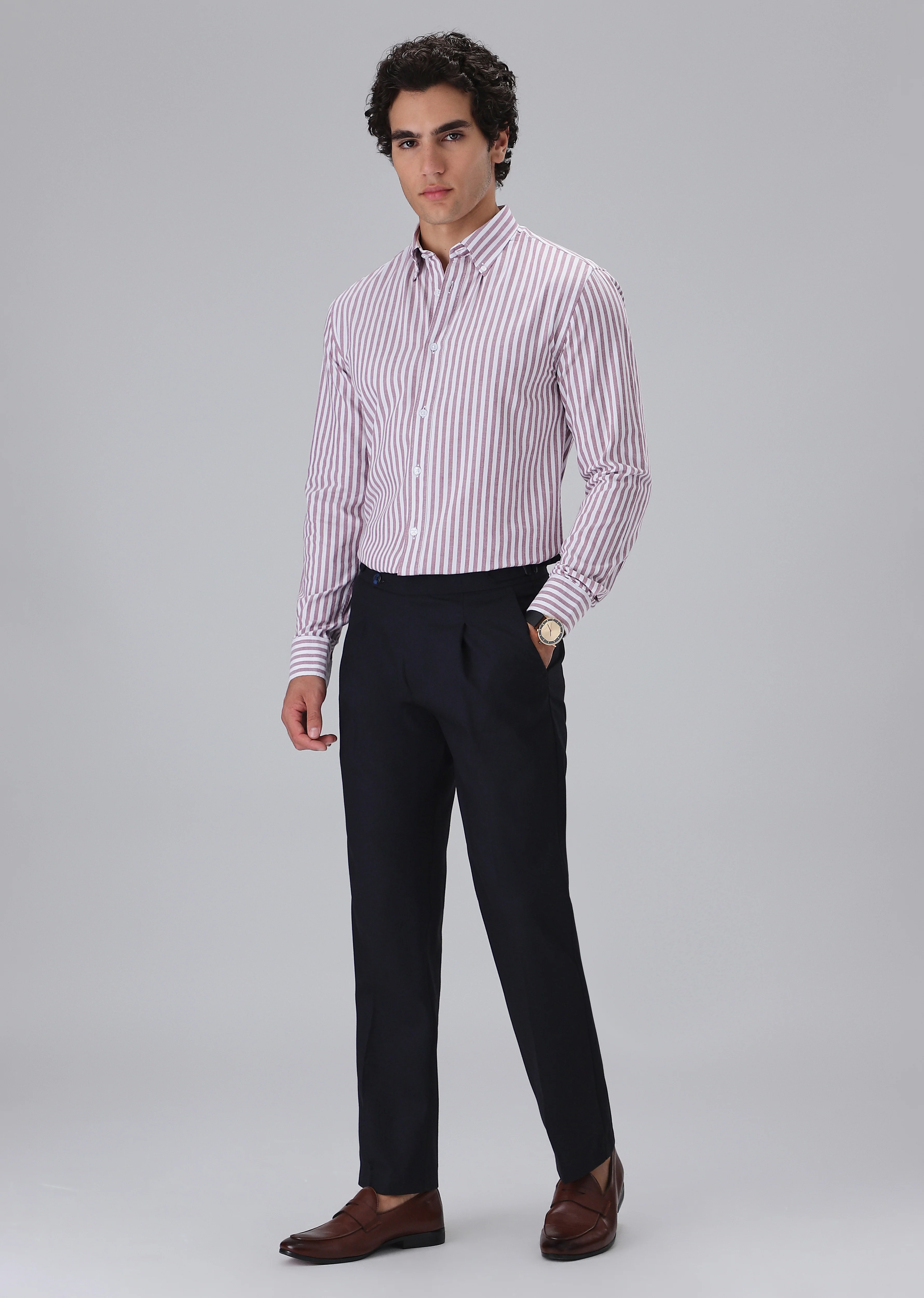 Maroon Cotton Oxford Stripe Shirt - Image 6