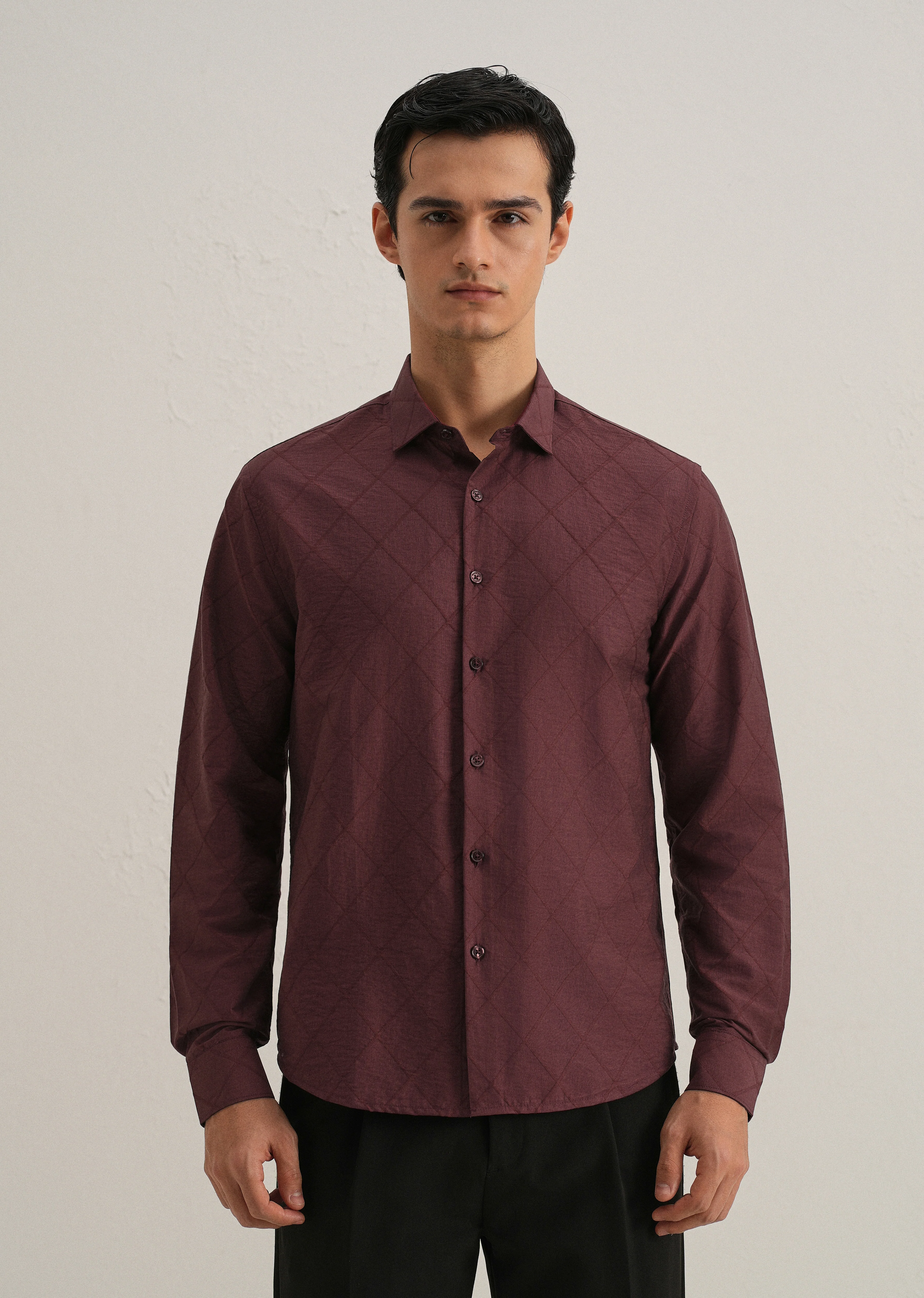 Maroon Diamond Self Pattern Shirt - Image 3