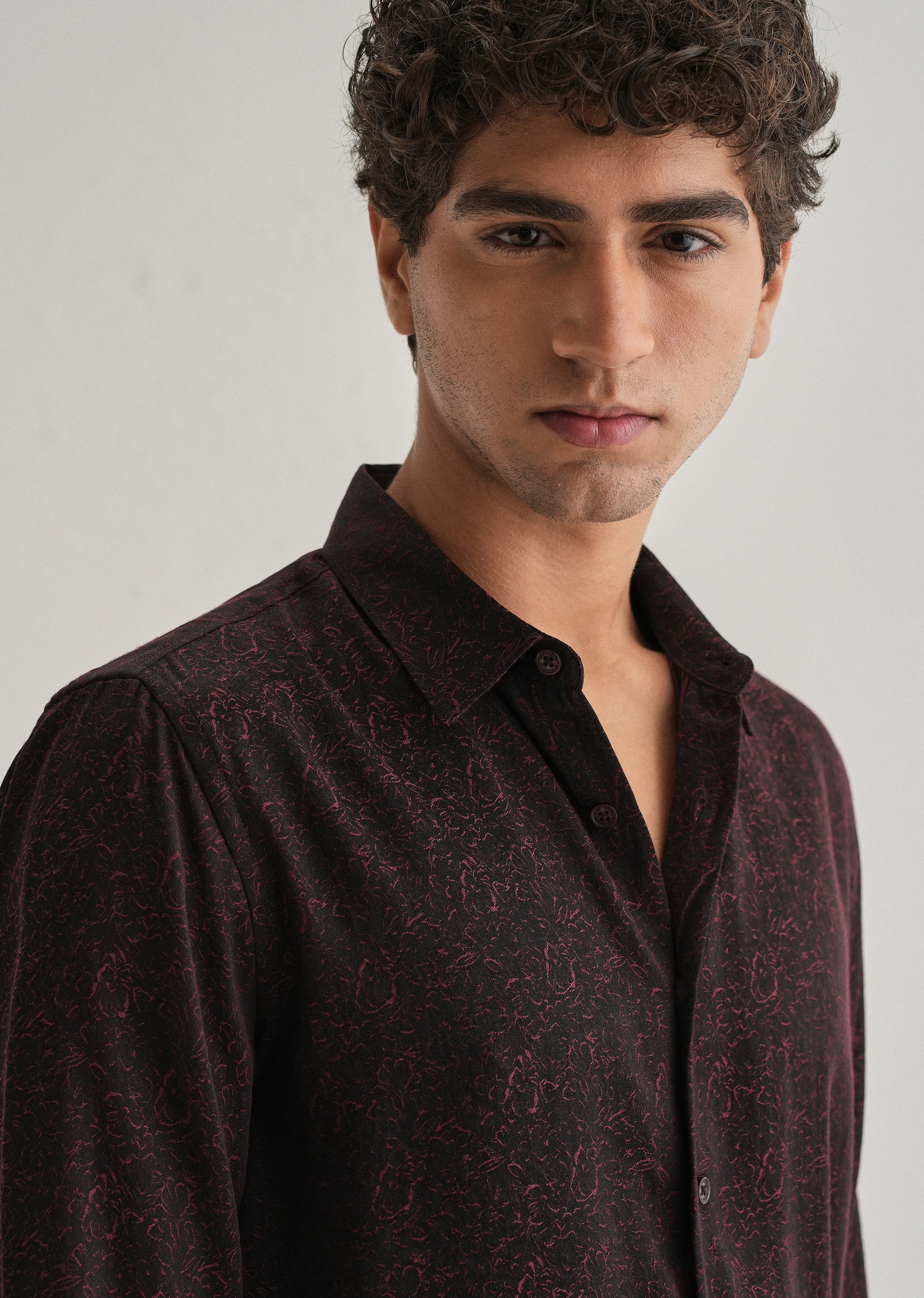 Maroon Floral Jacquard Shirt - Image 2