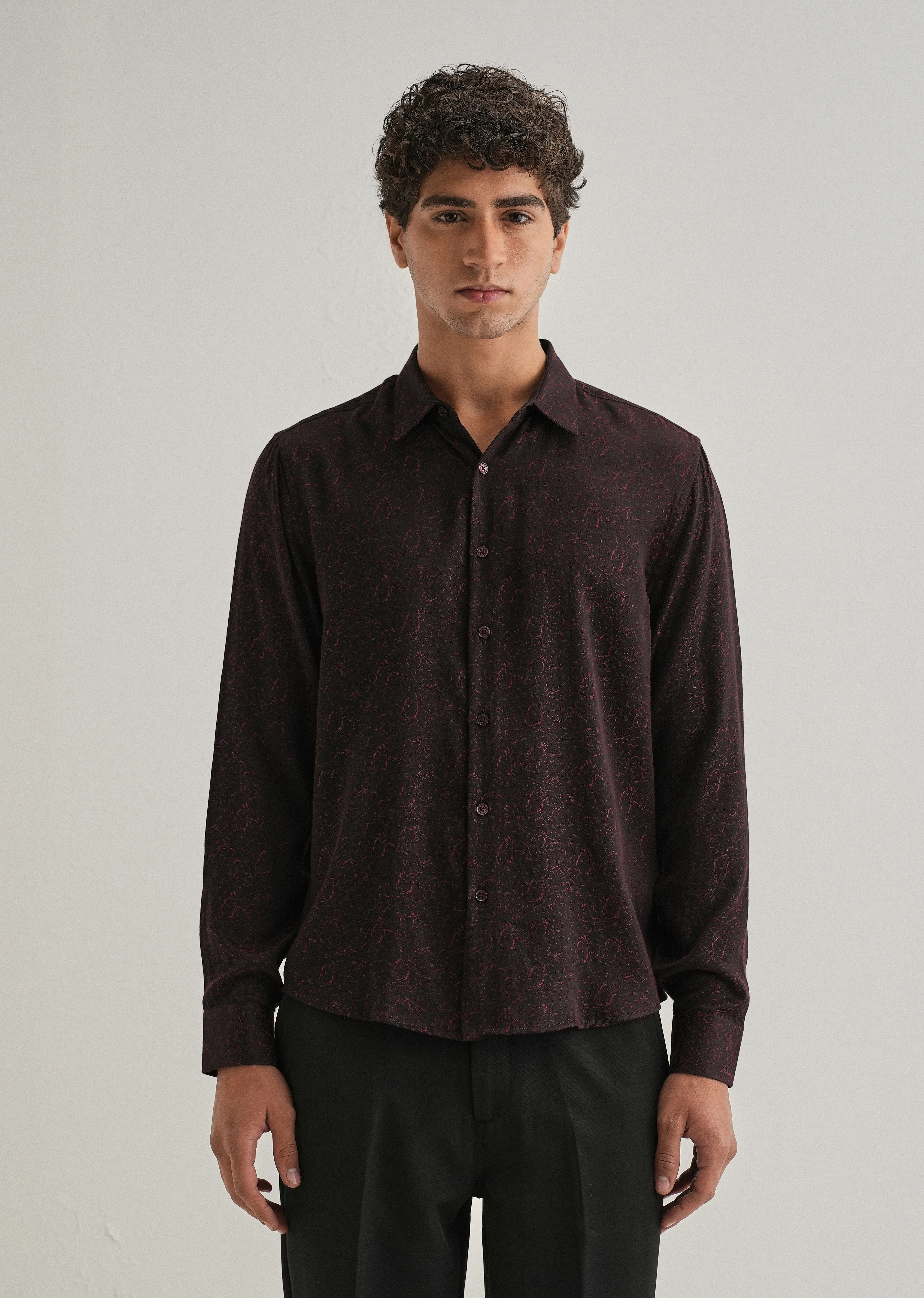 Maroon Floral Jacquard Shirt - Image 4