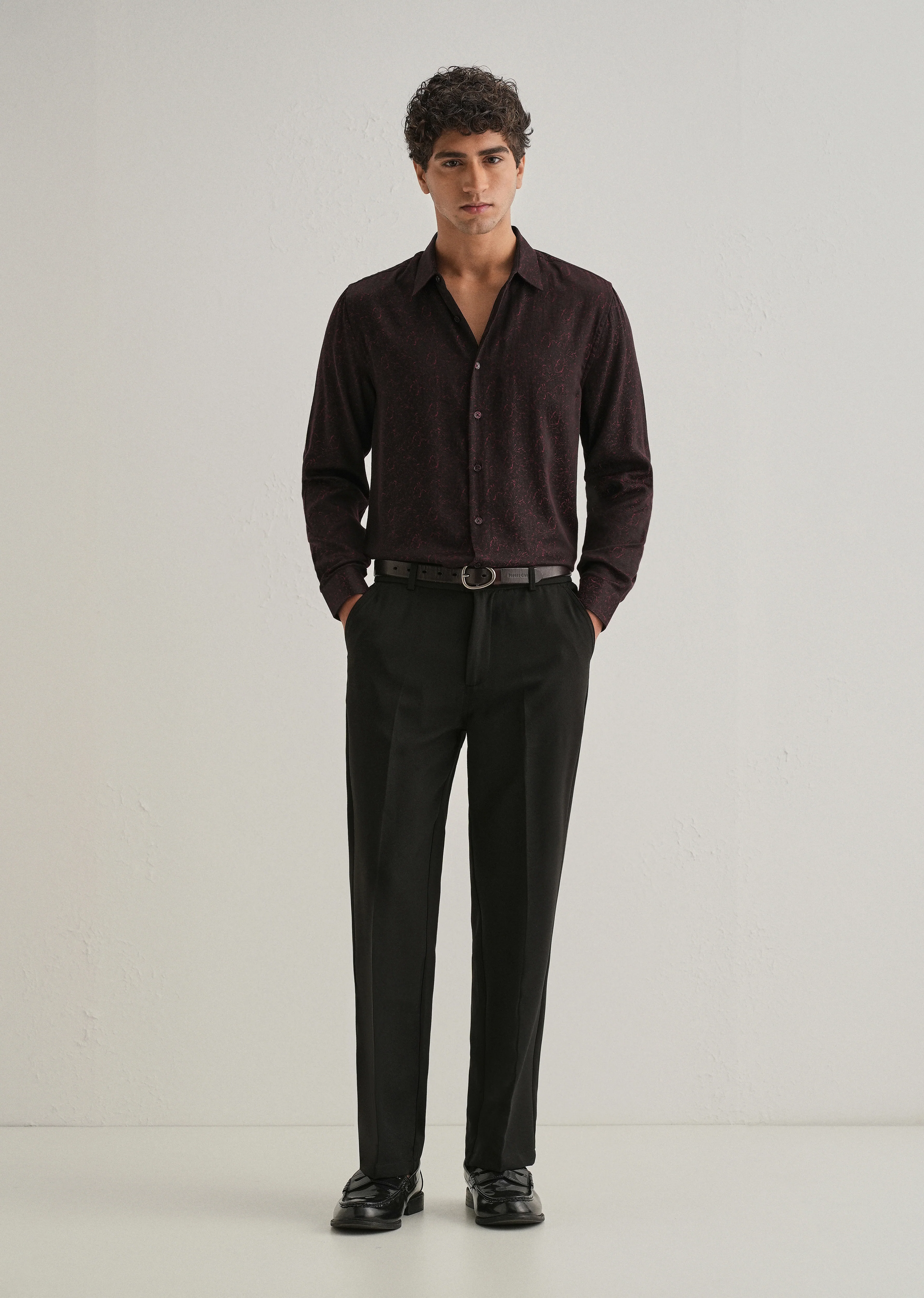 Maroon Floral Jacquard Shirt - Image 6