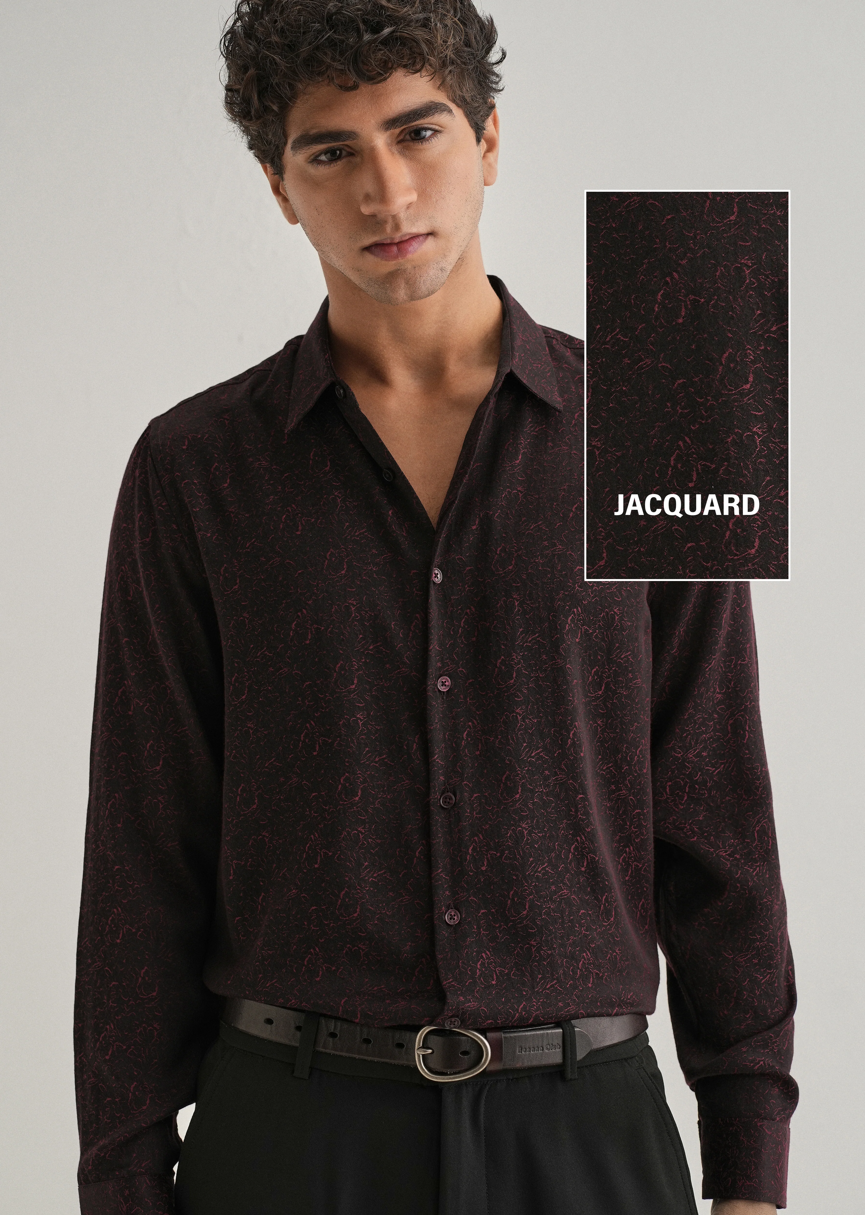 Maroon Floral Jacquard Shirt - Image 7