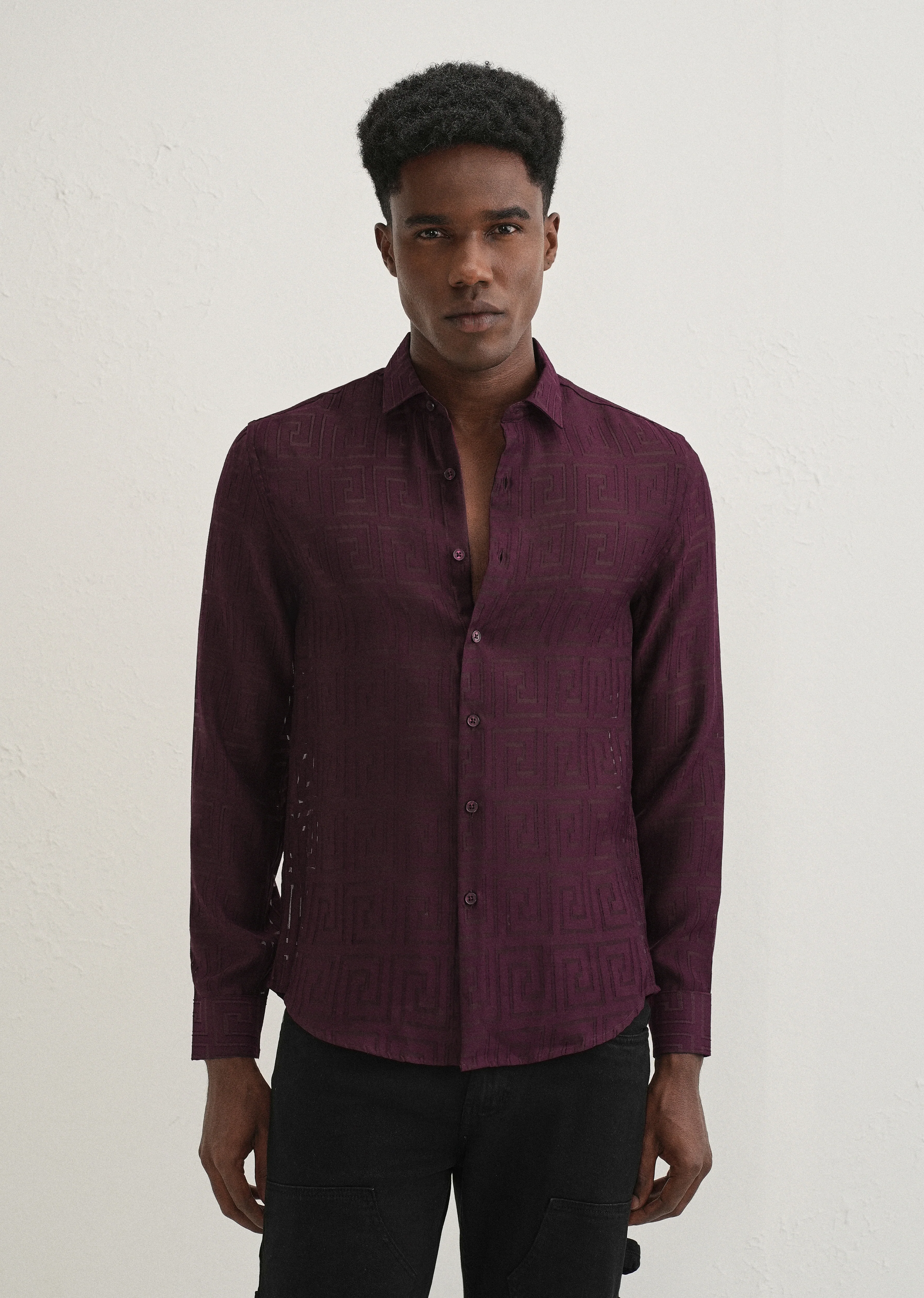 Maroon Laser Cut Shirt - Image 4