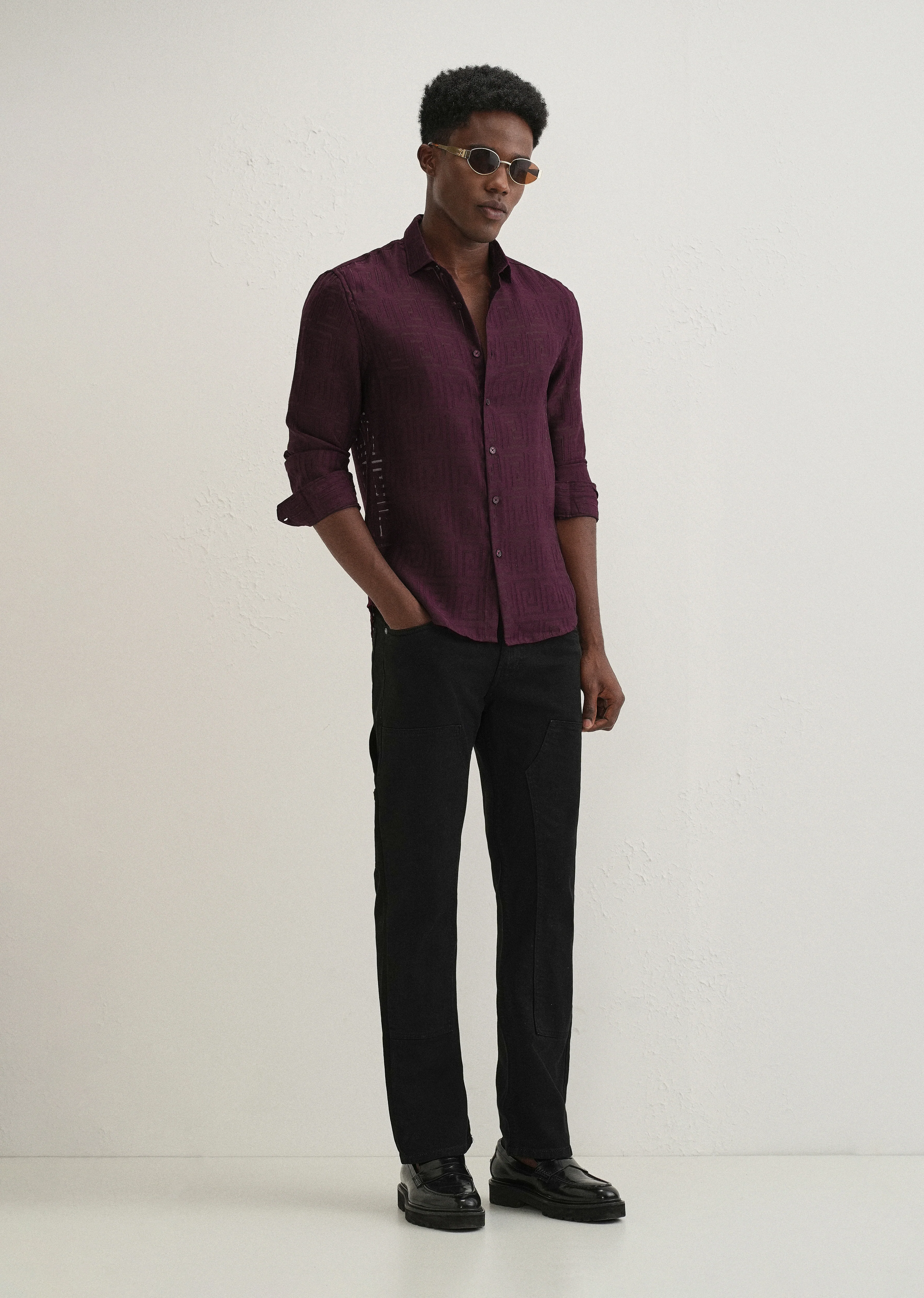 Maroon Laser Cut Shirt - Image 6