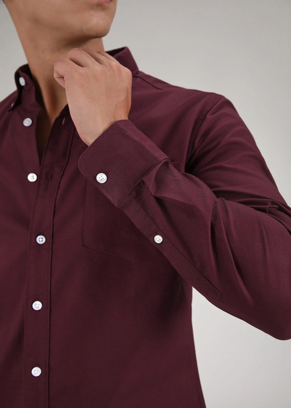 Maroon Plain Cotton Oxford Shirt - Image 2