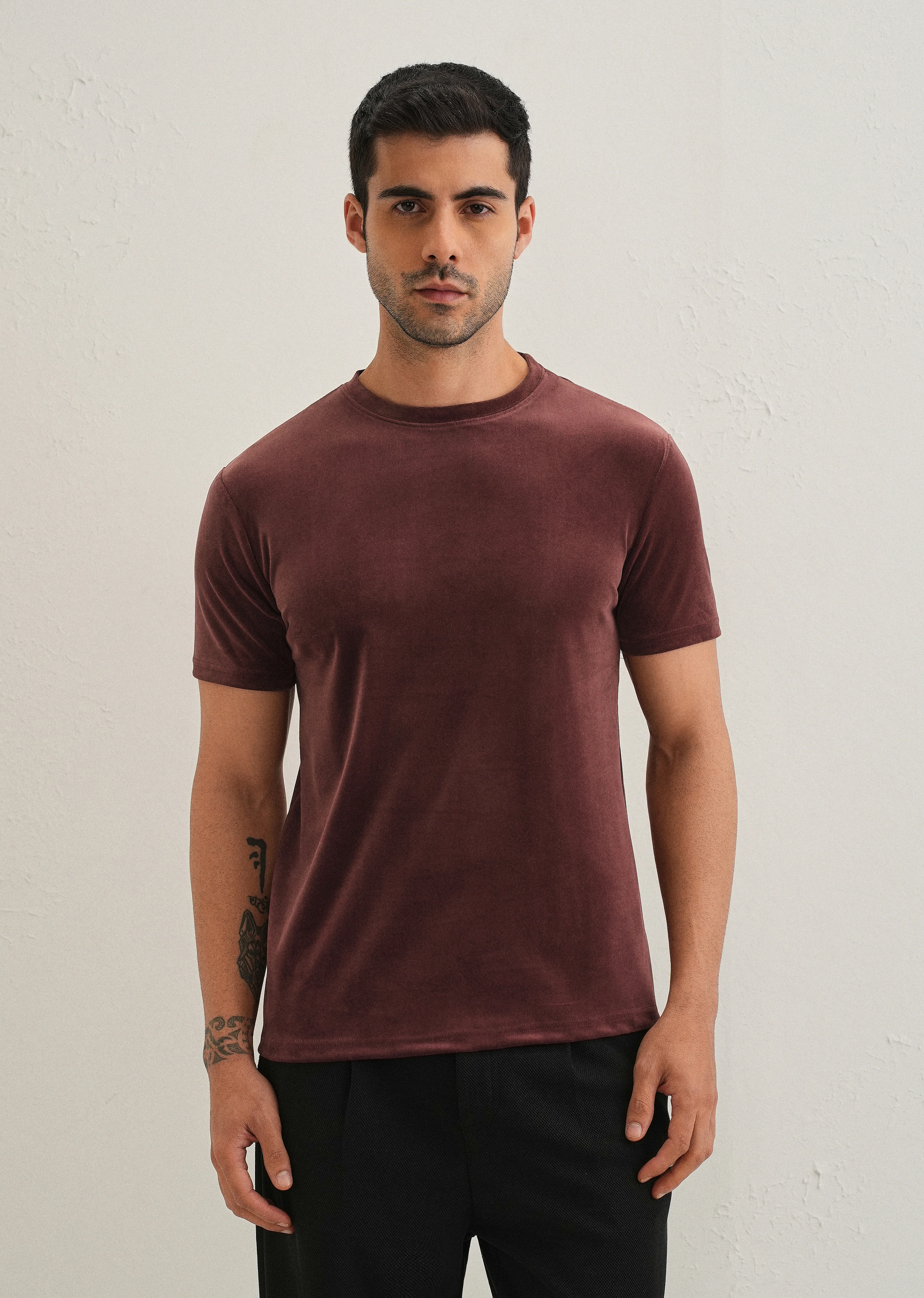 Maroon Plain Suede T-shirt - Image 3