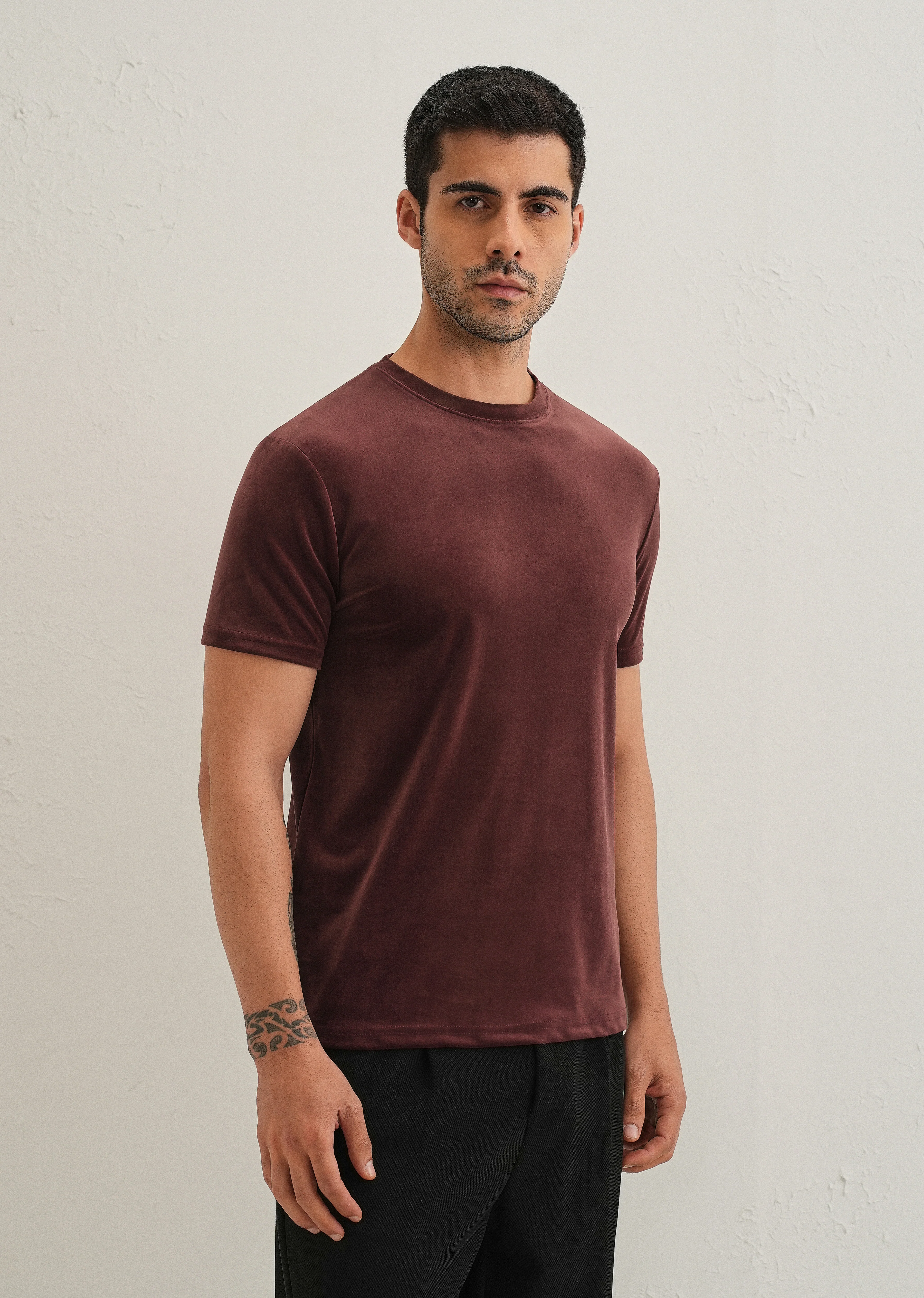 Maroon Plain Suede T-shirt - Image 4