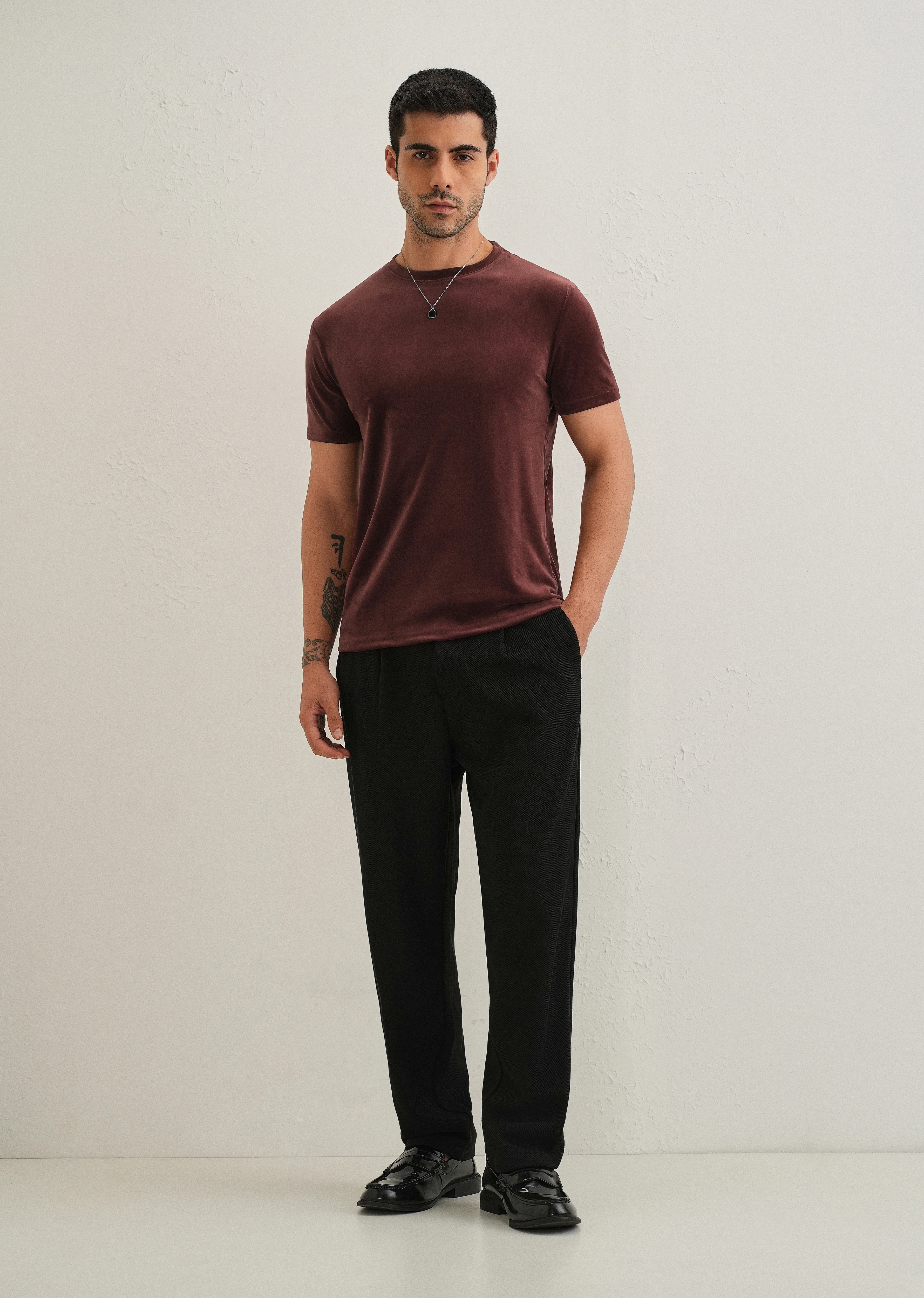 Maroon Plain Suede T-shirt - Image 6