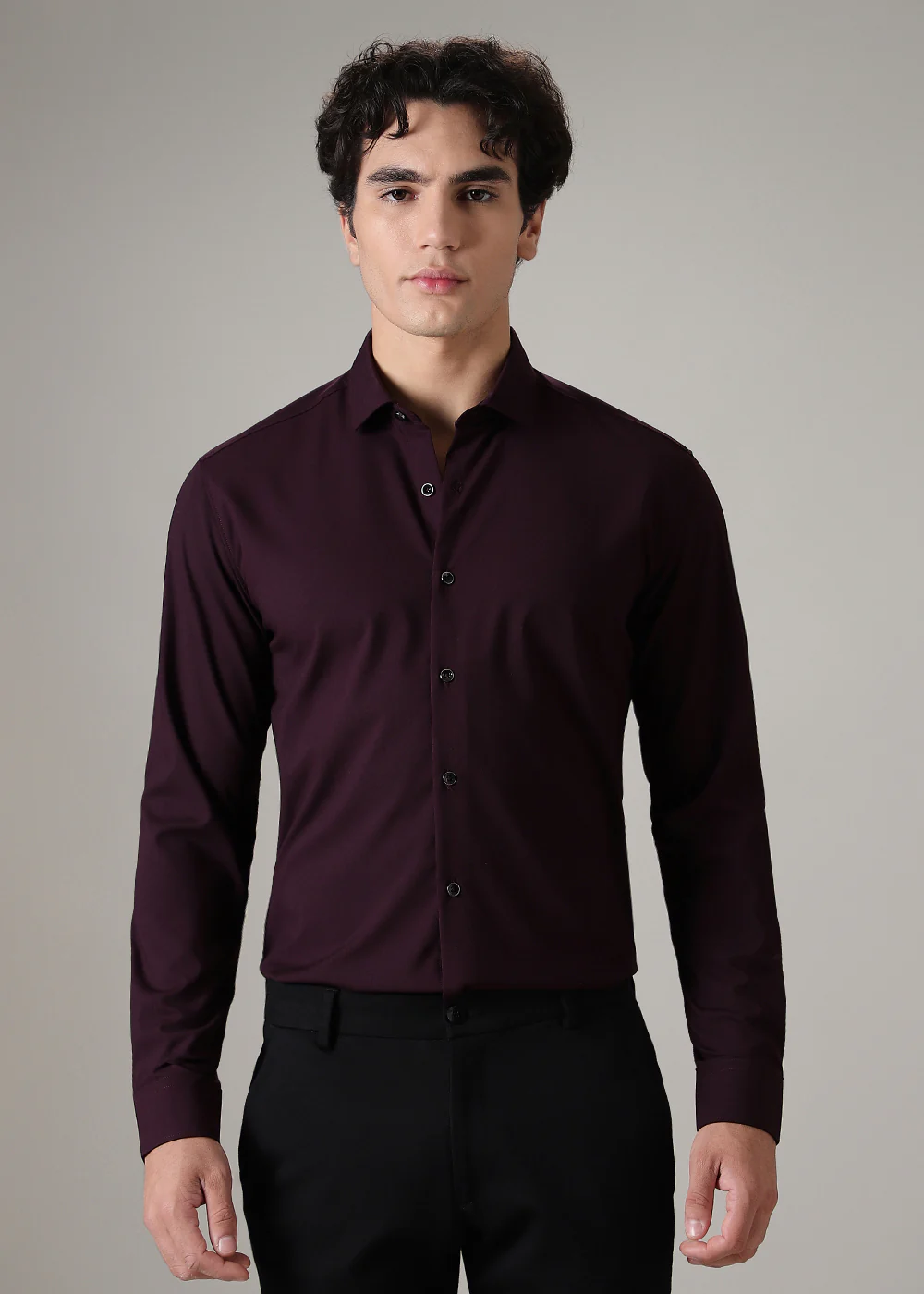 Maroon Plain Wrinkle Free Shirt - Image 3