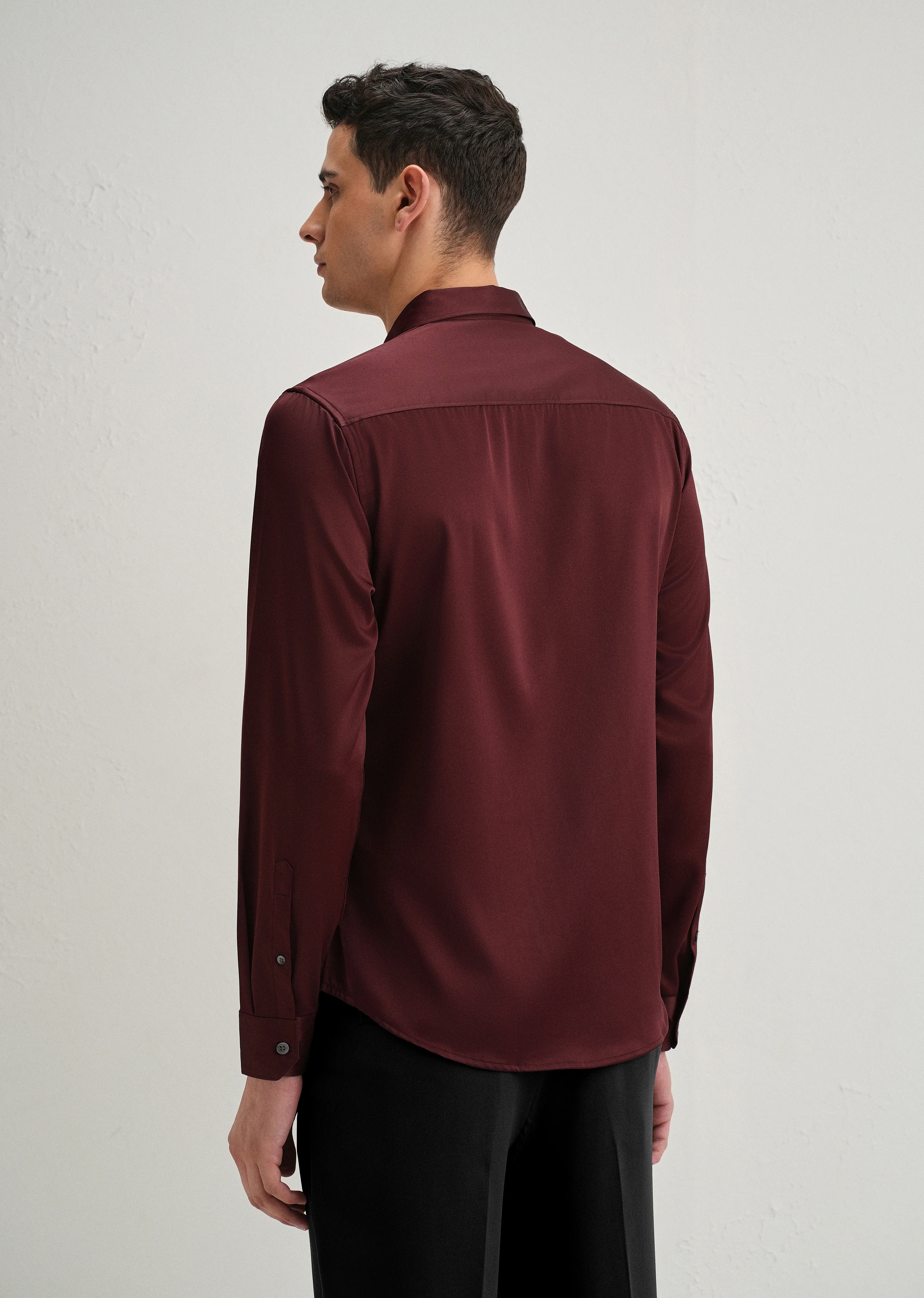 Maroon Premium Satin-Finish Plain Shirt - Image 4