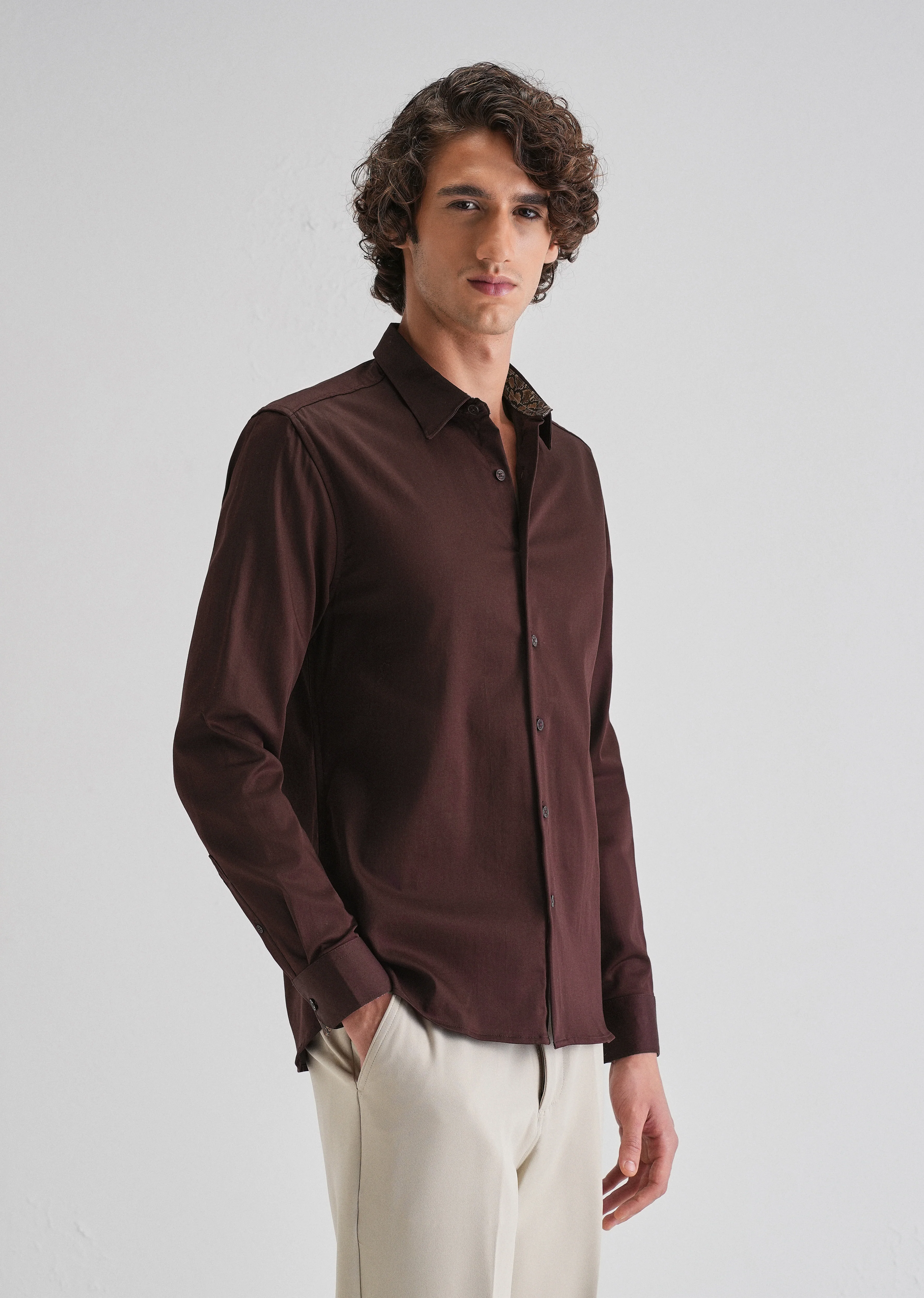 Maroon Printed Cuff Shirt - Image 4