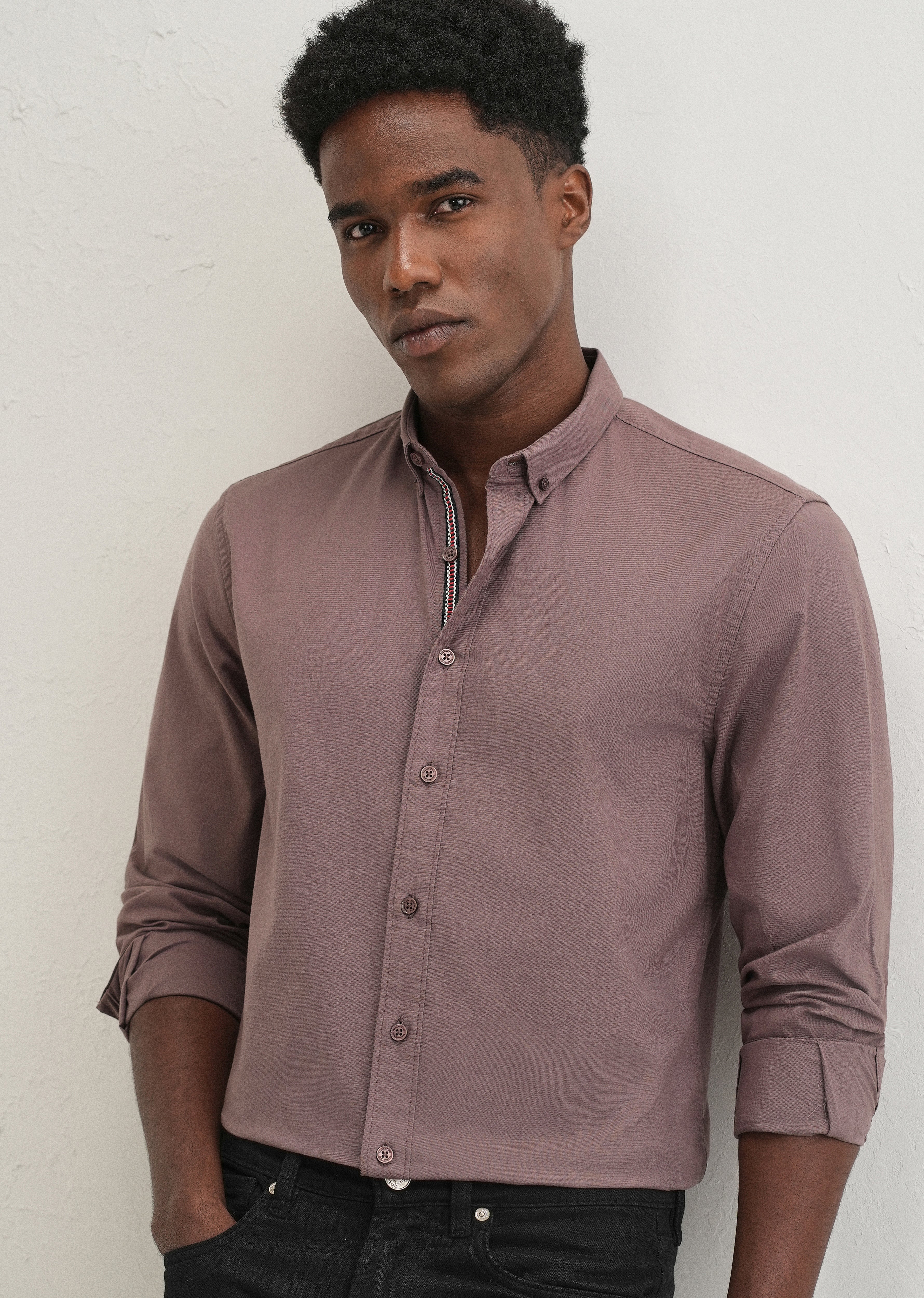 Mauve Contrast Placket Shirt