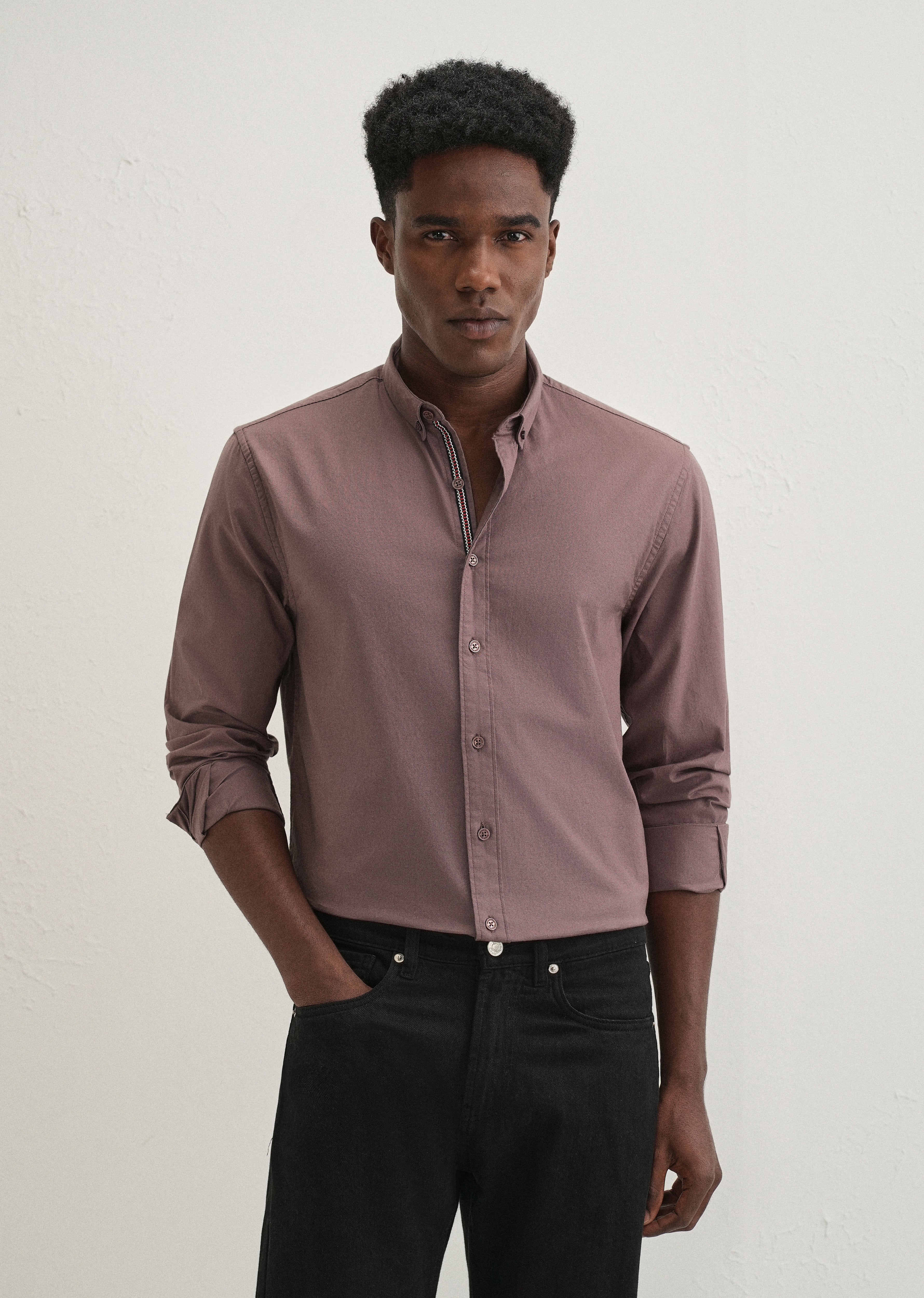 Mauve Contrast Placket Shirt - Image 8