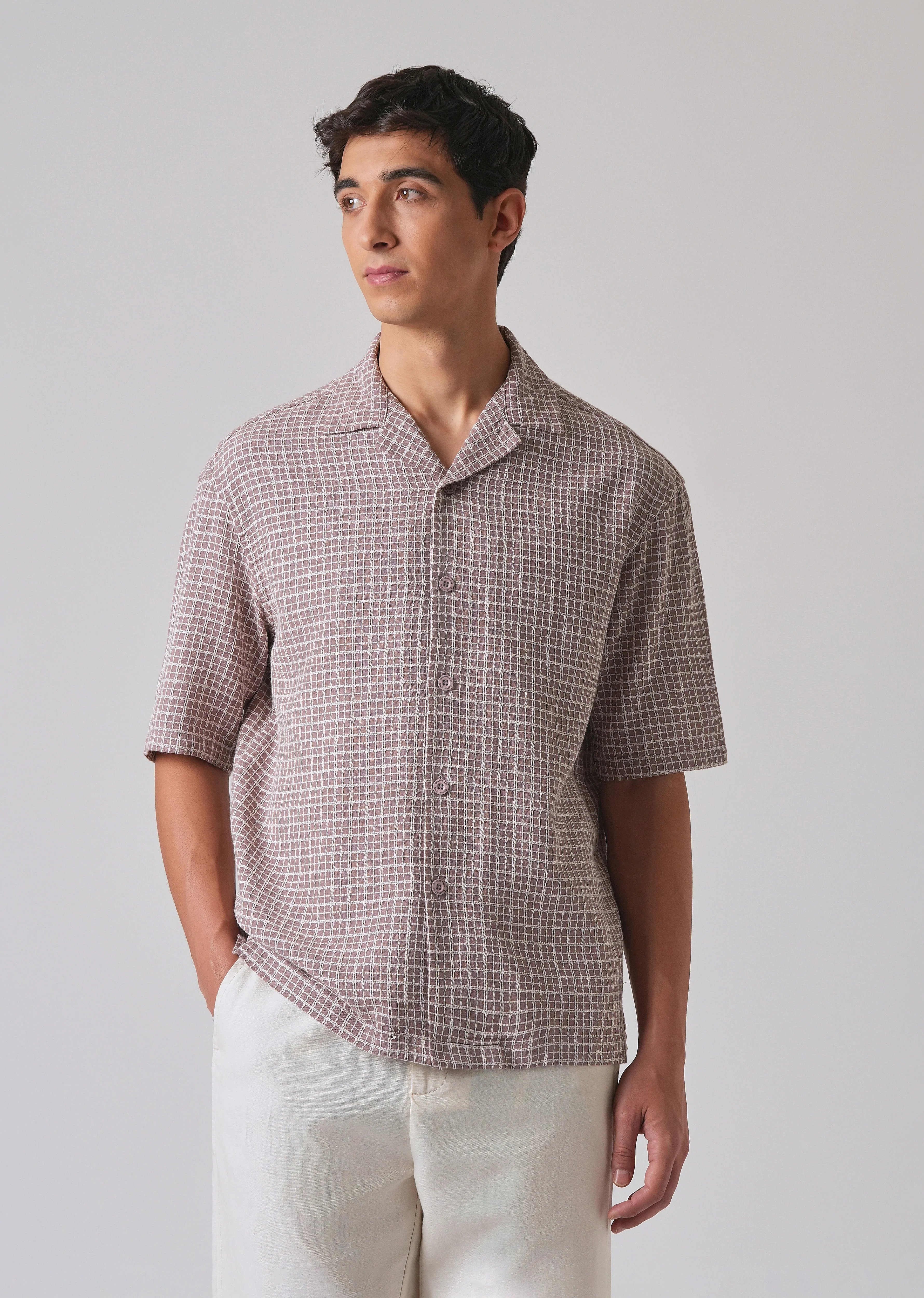 Mauve Cotton Chenille Check Shirt - Image 3