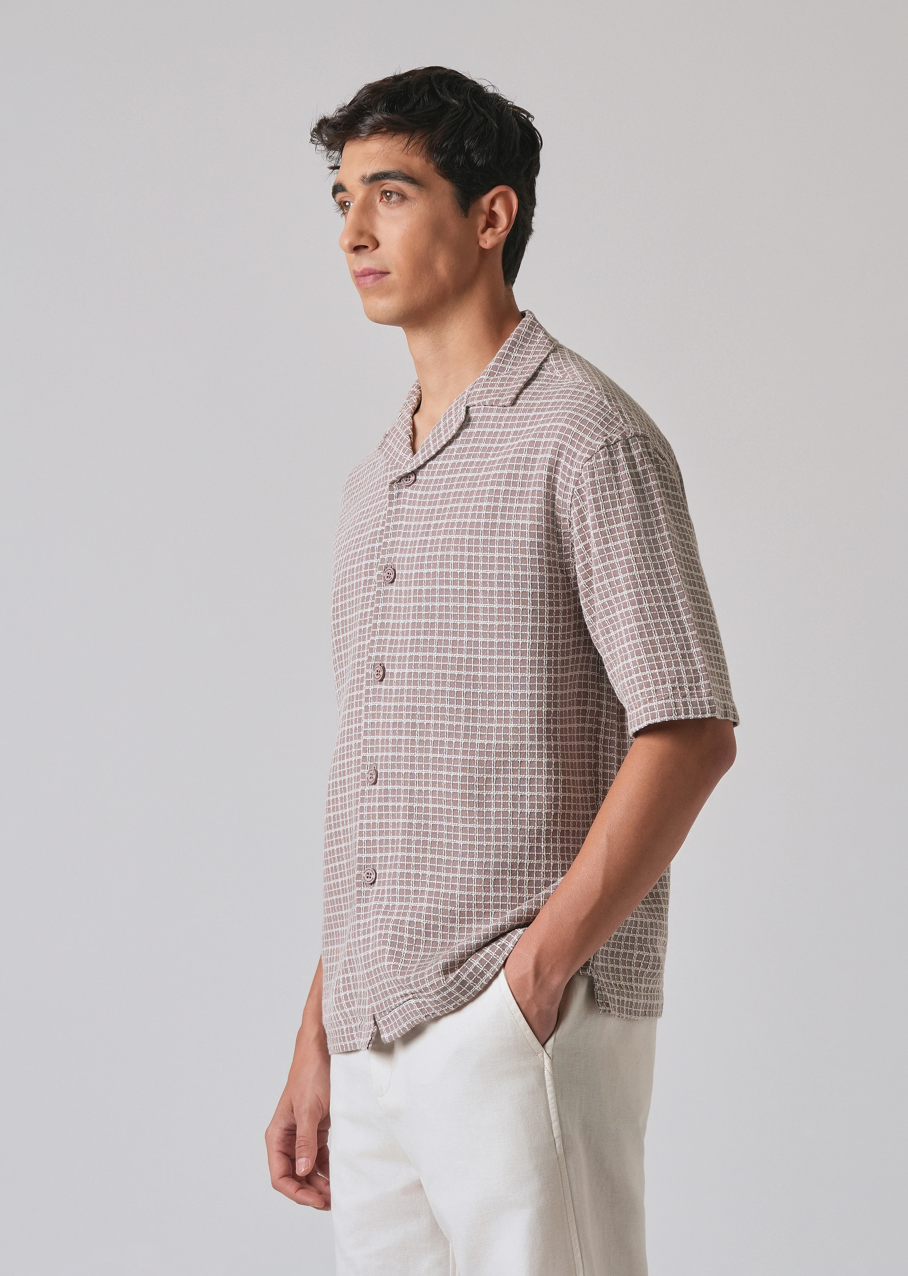 Mauve Cotton Chenille Check Shirt - Image 4