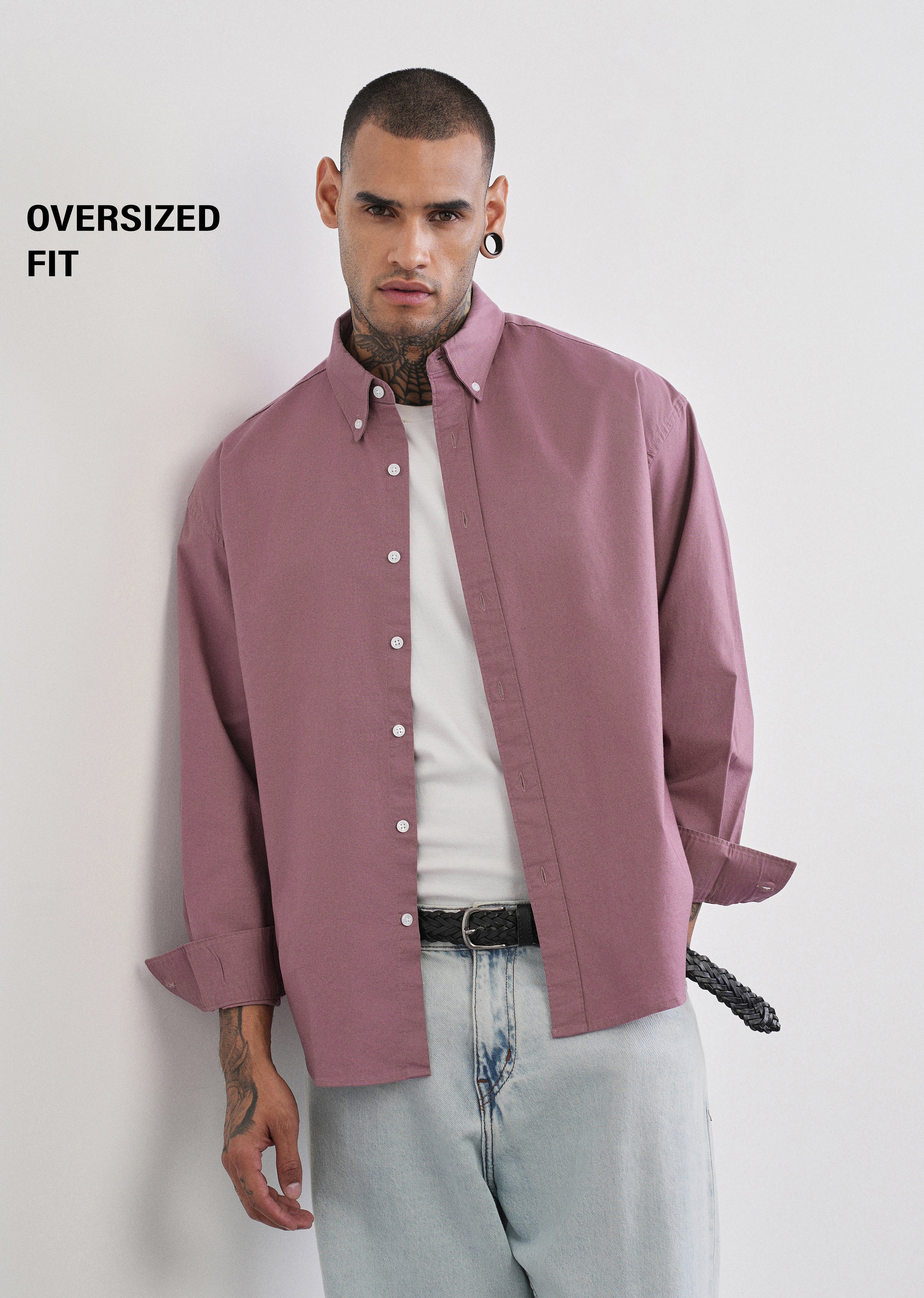 Mauve Cotton Stretch Oversized Shirt - Image 2