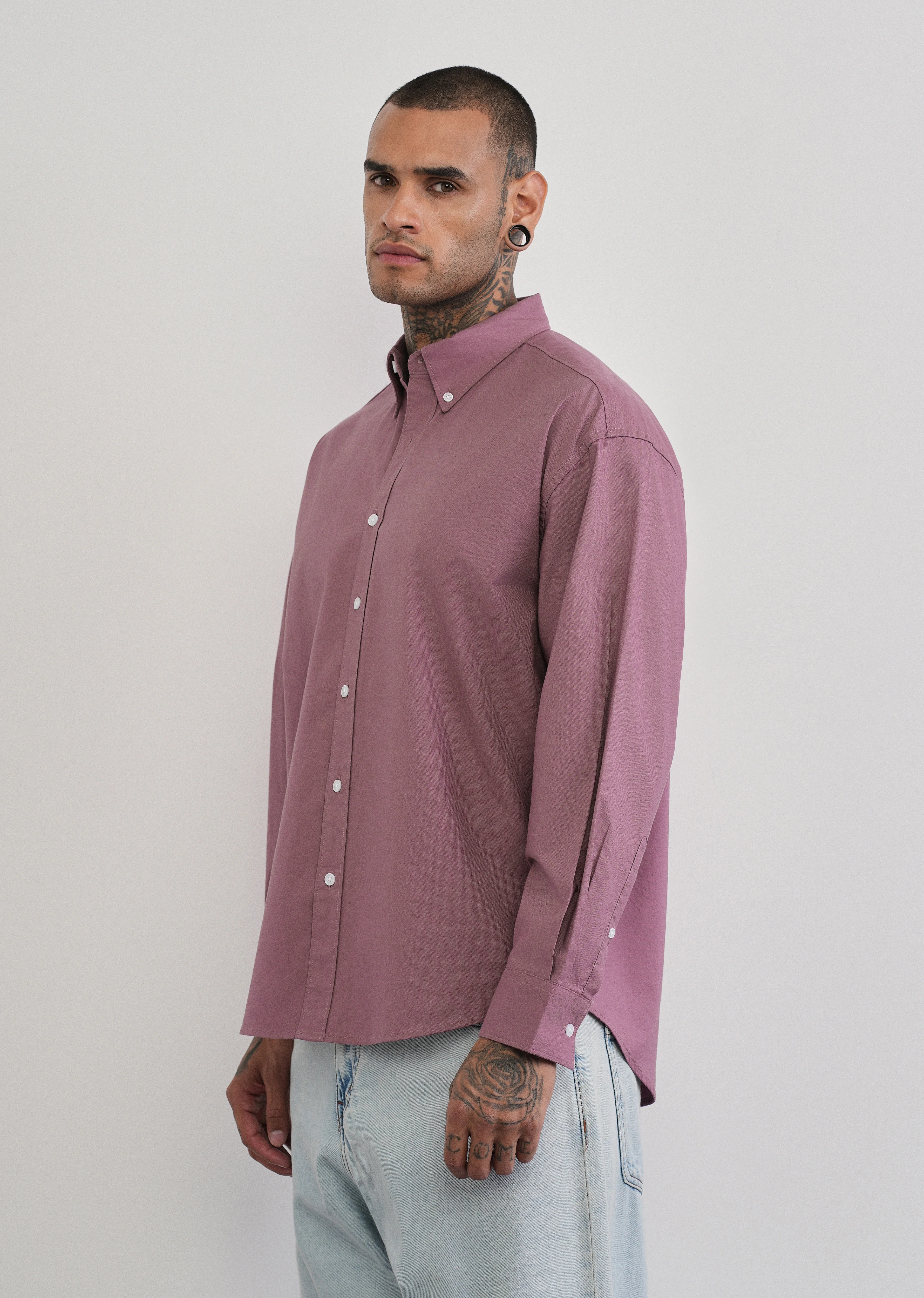 Mauve Cotton Stretch Oversized Shirt - Image 6