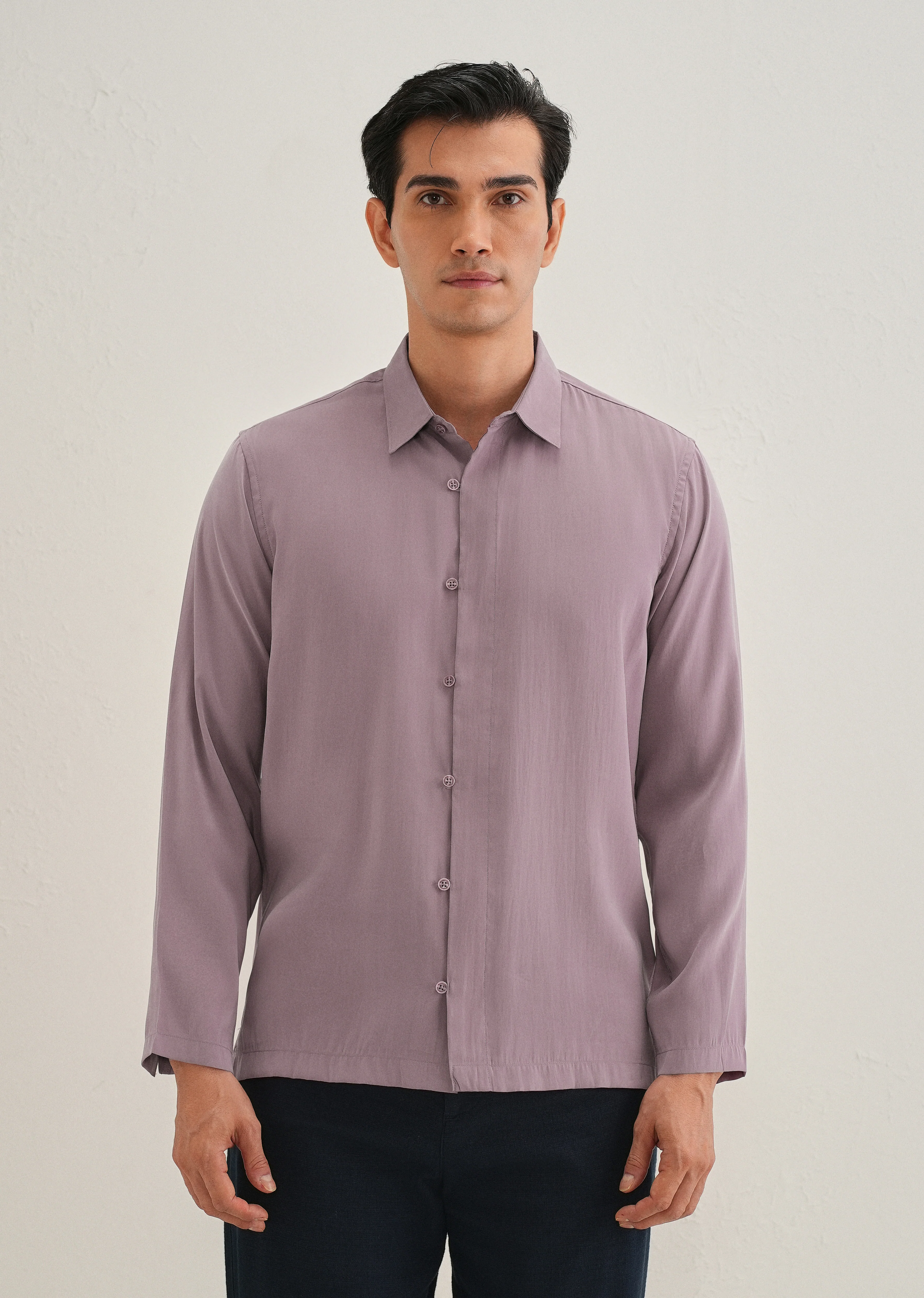 Mauve Loop Button-Down Plain Shirt - Image 3