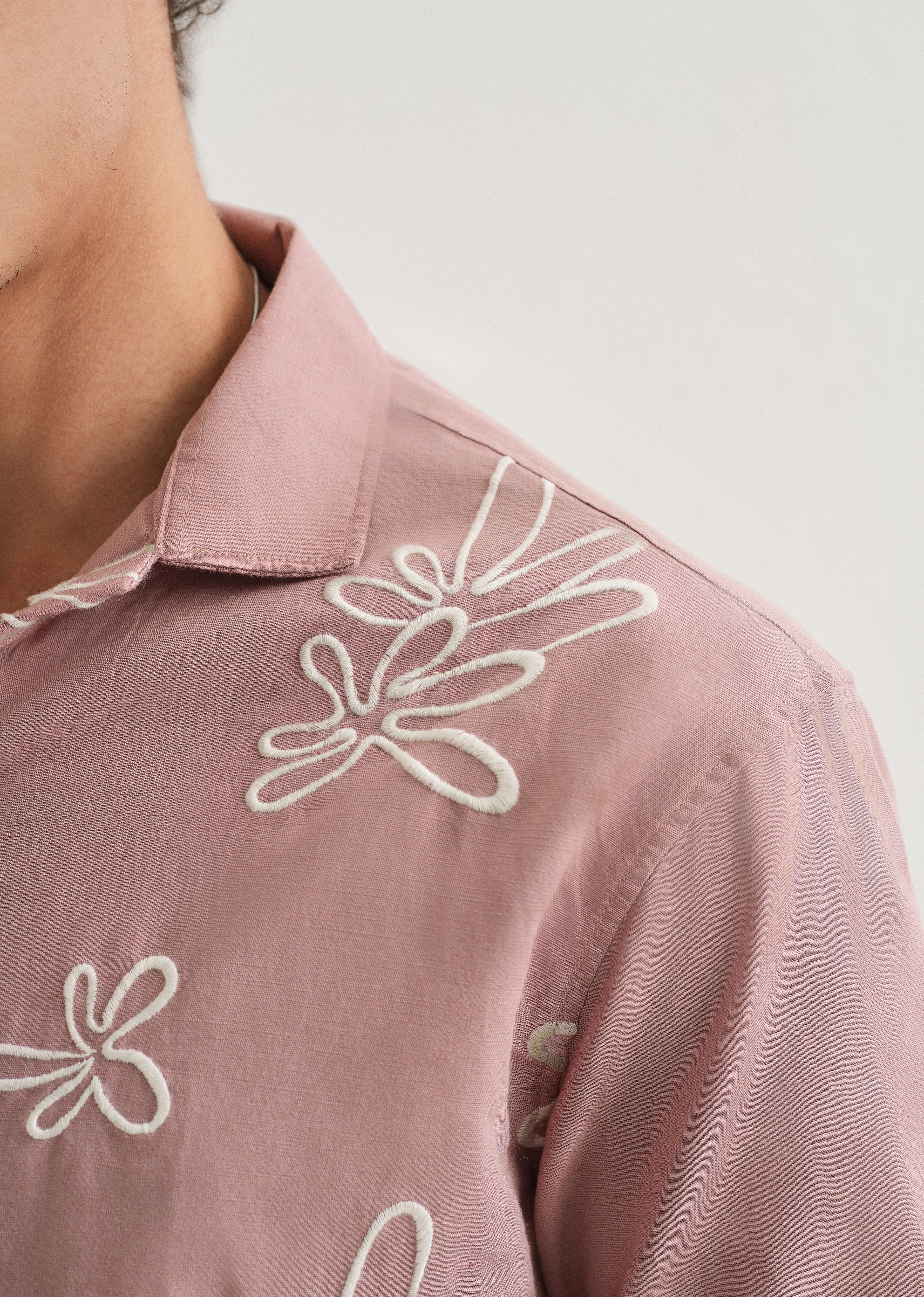Mauve Pink Embroidered Cotton Linen Shirt - Image 2