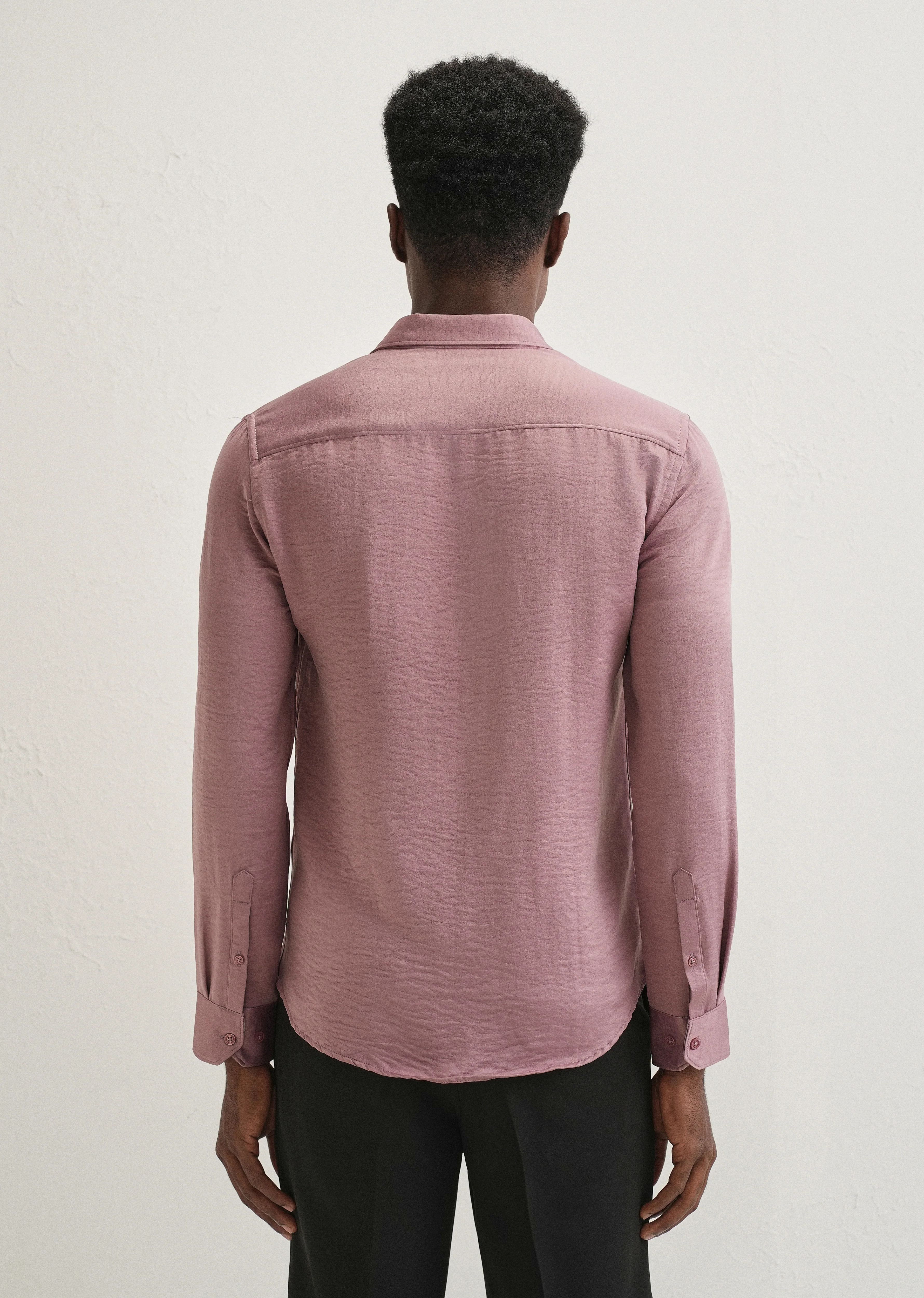 Mauve Pink Plain Crushed Satin Shirt - Image 3