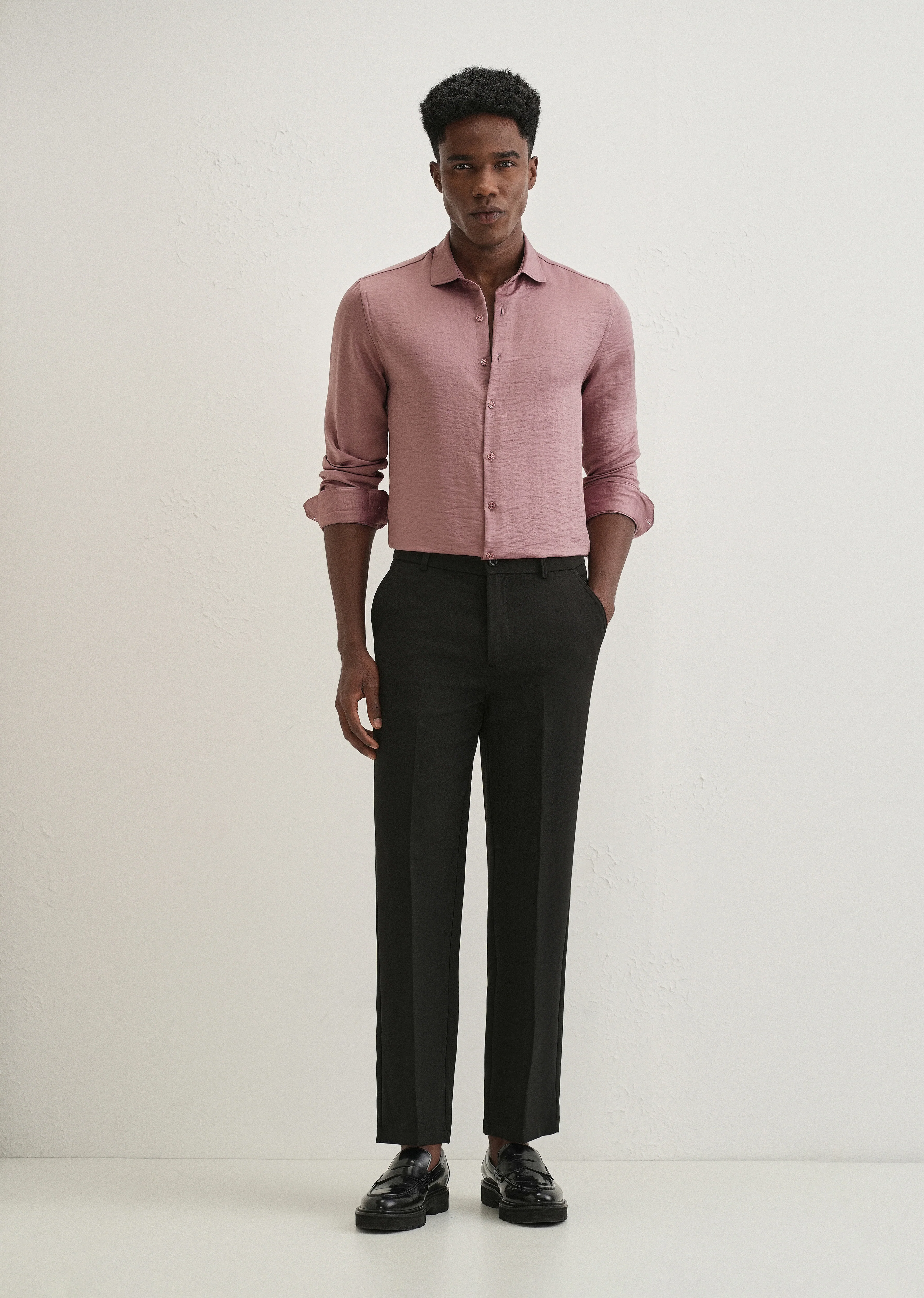 Mauve Pink Plain Crushed Satin Shirt - Image 6