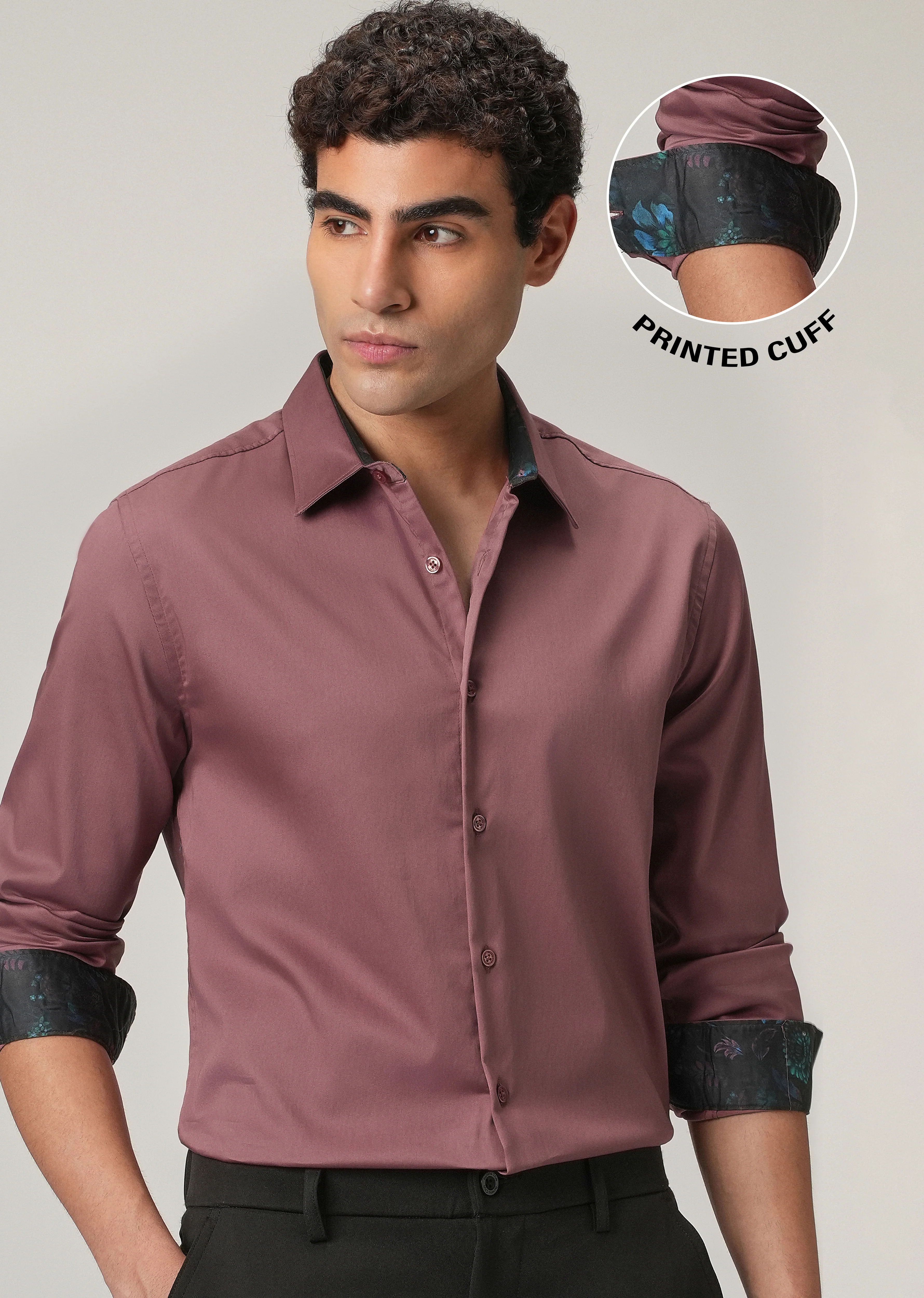 Mauve Pink Printed Cuff Shirt - Image 7