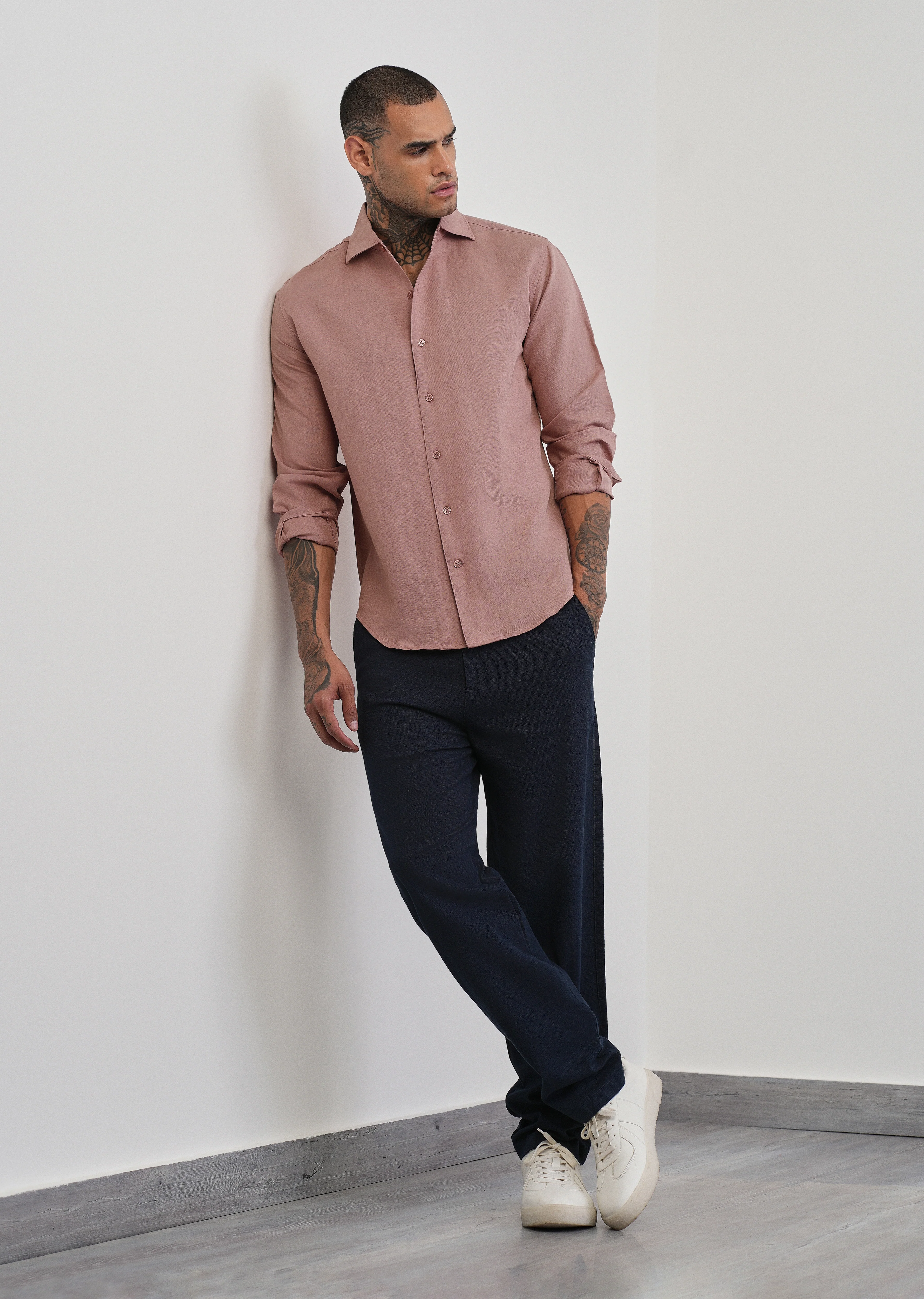 Mauve Plain Cotton Linen Shirt - Image 6