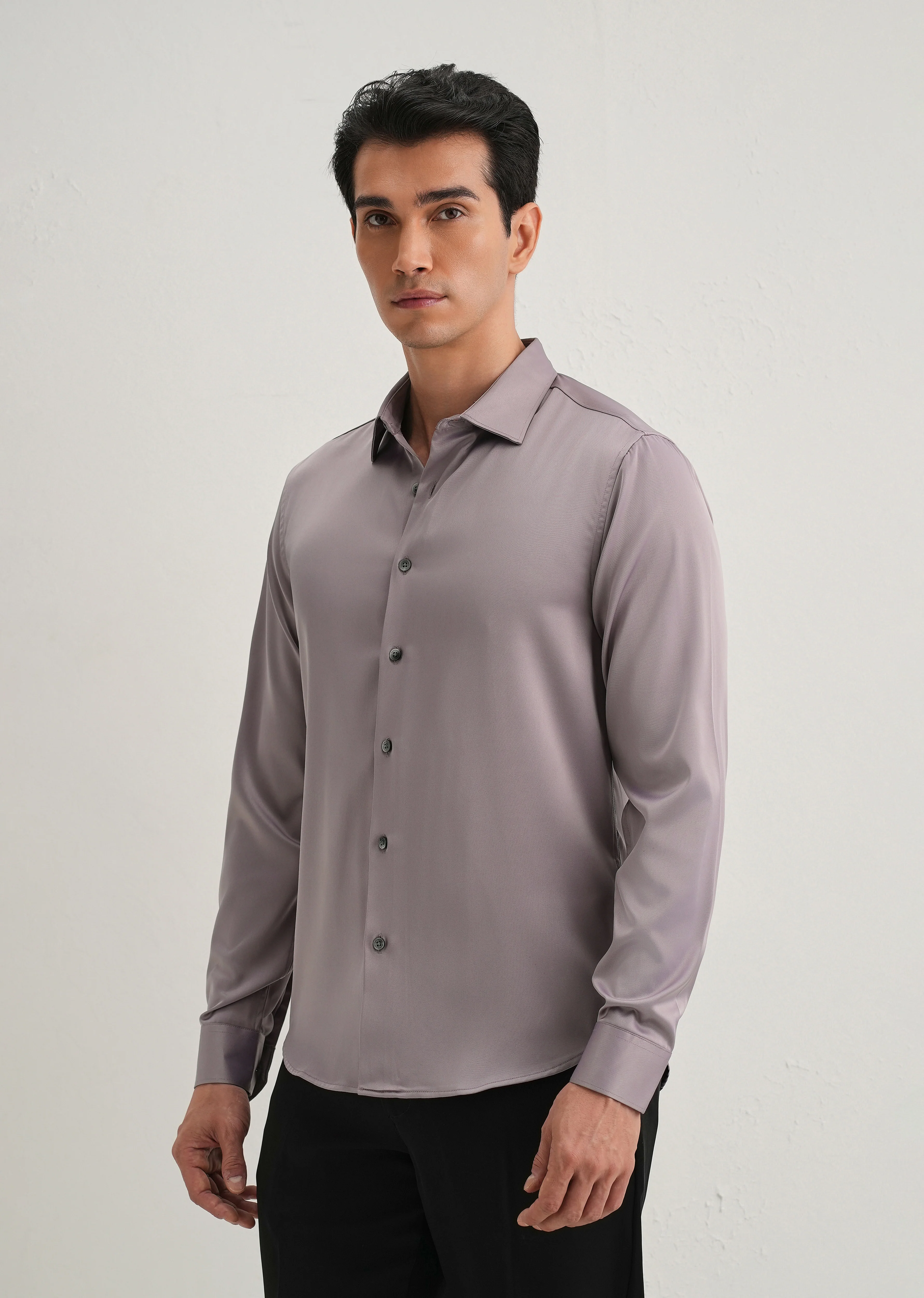 Mauve Premium Satin-Finish Plain Shirt - Image 5