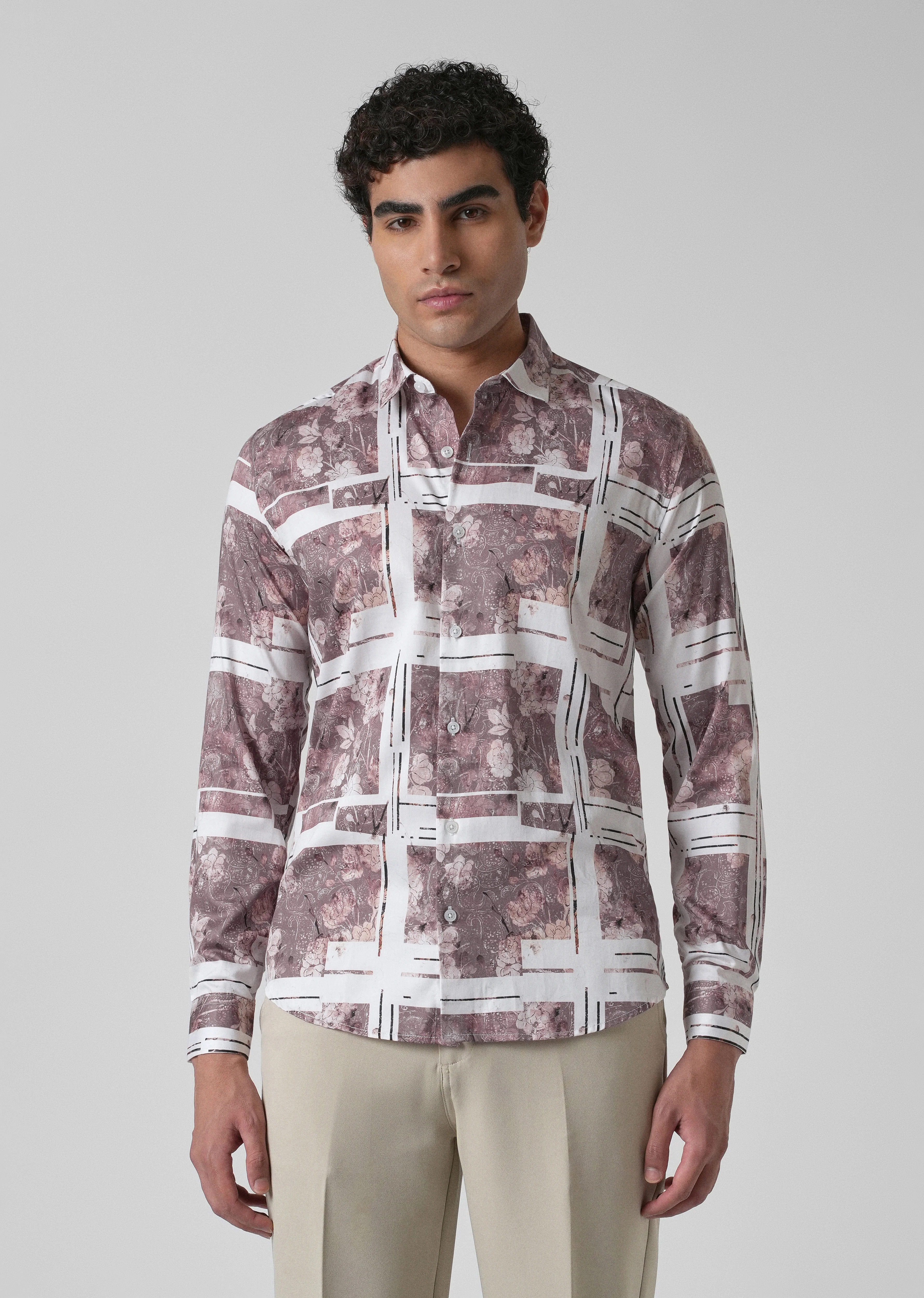 Mauve Printed Full-Sleeves Shirt - Image 4