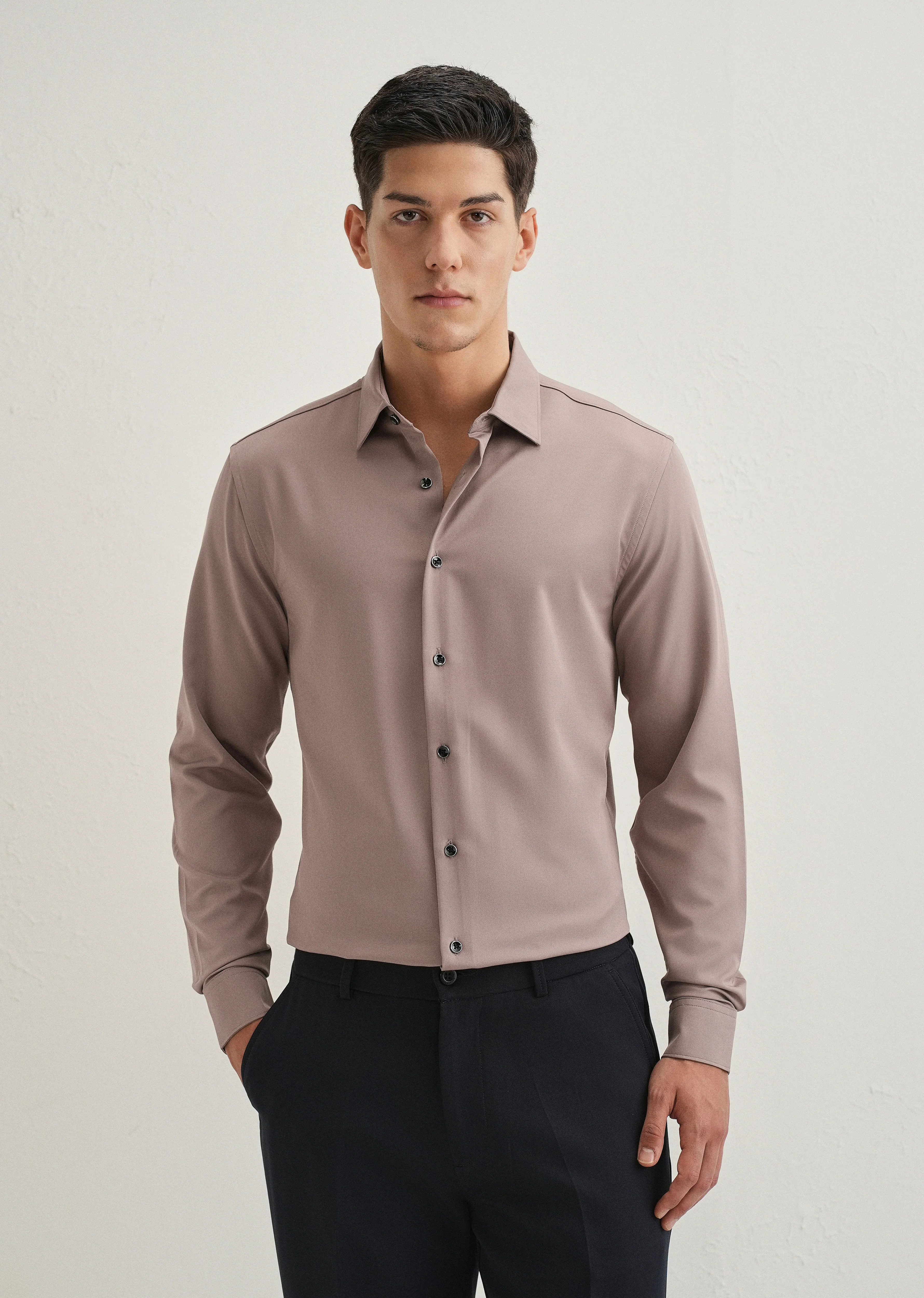 Mauve Wrinkle Free Plain Shirt - Image 2