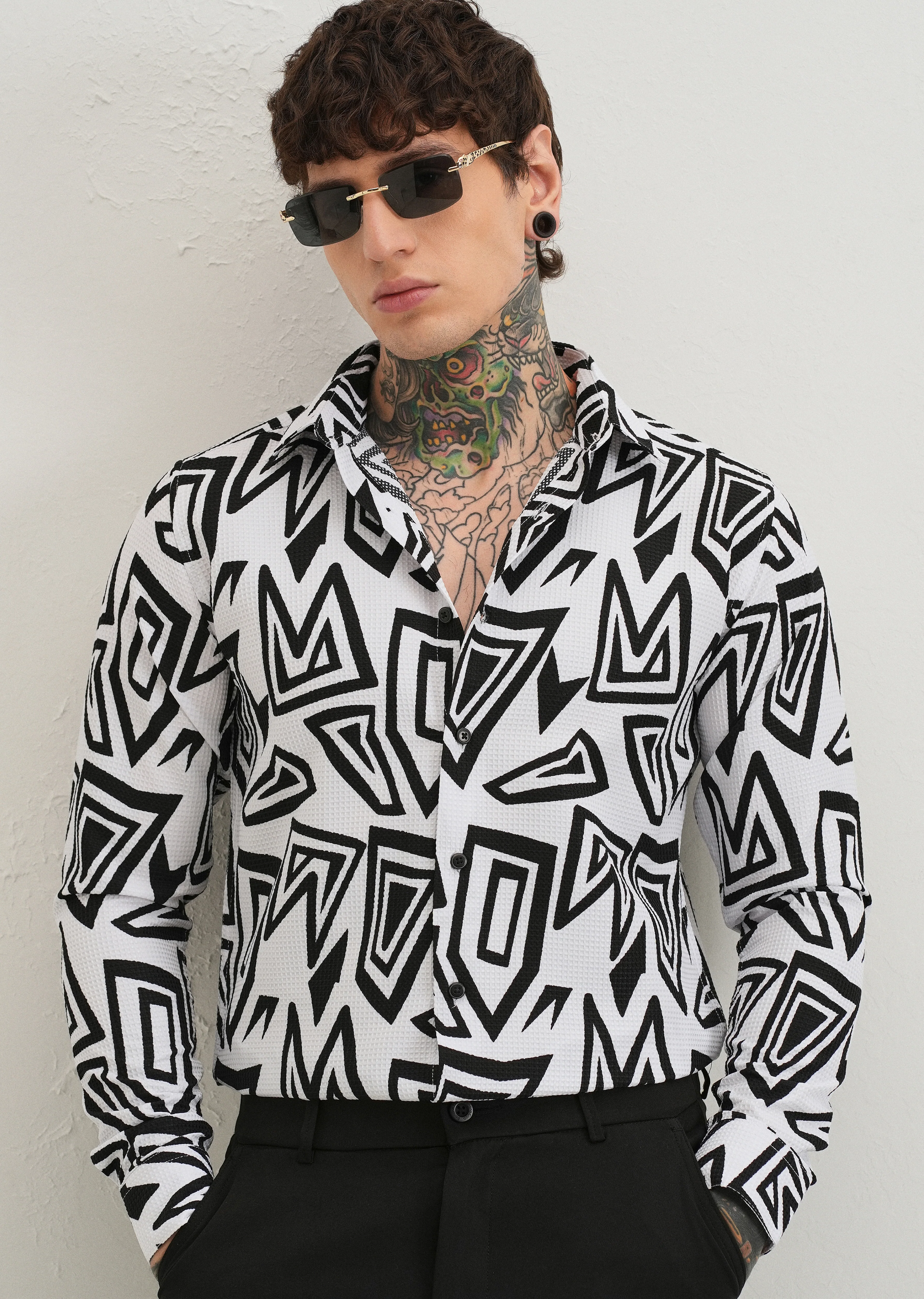 Maze Line Waffle Dobby White Shirt - Image 7