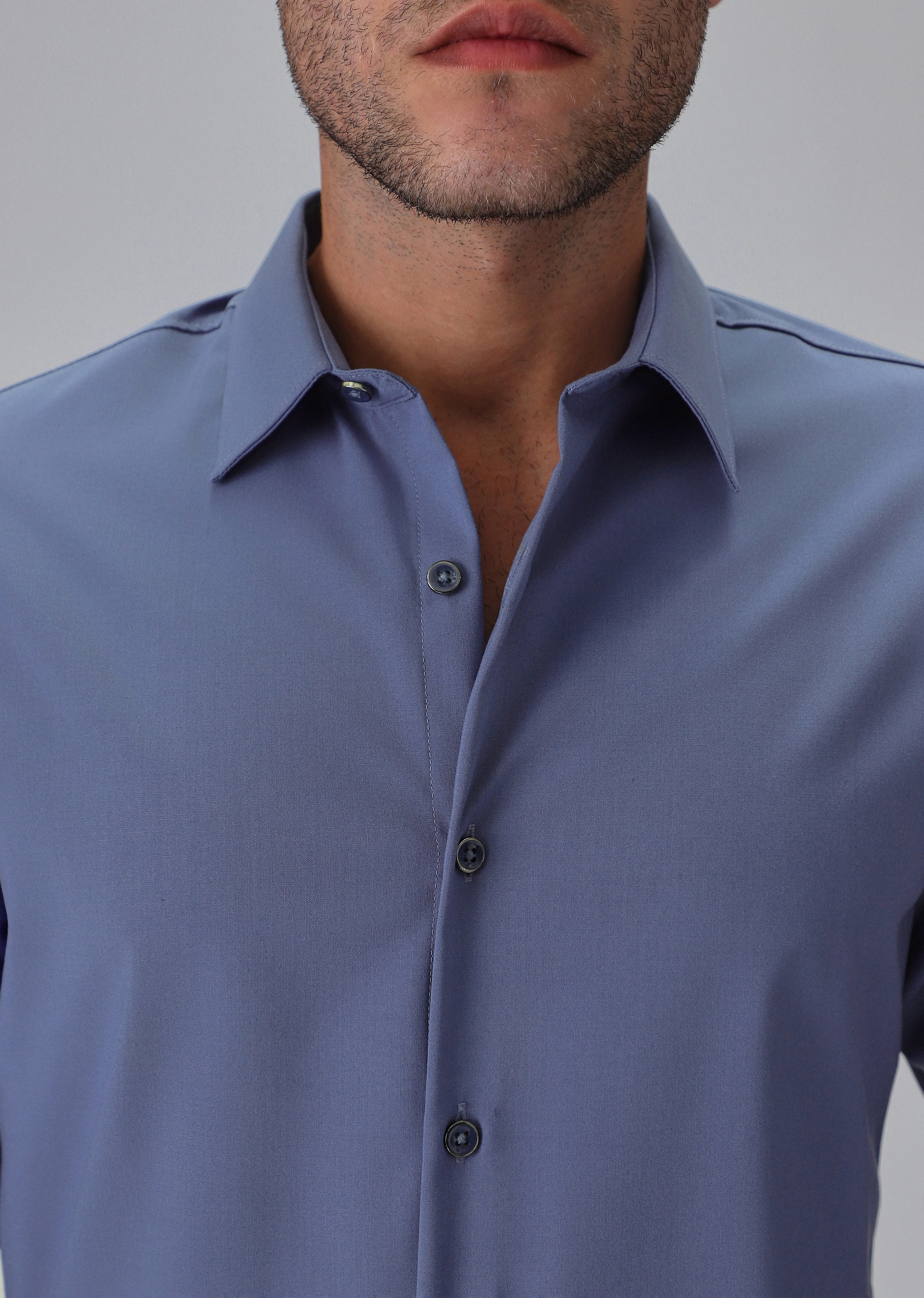 Melange Blue Plain Wrinkle Free Shirt - Image 5