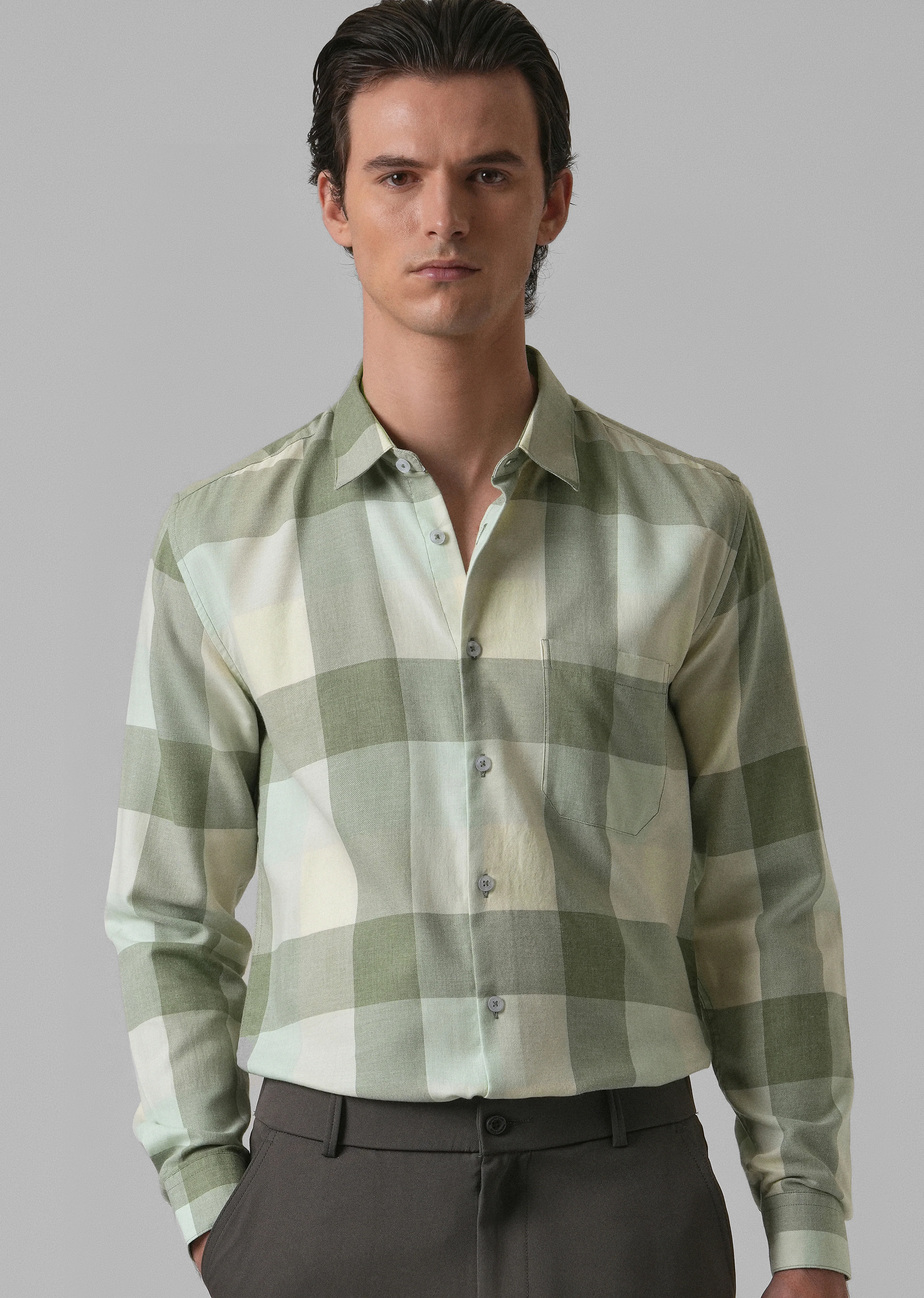 Melange Apple Green Check Shirt - Image 7