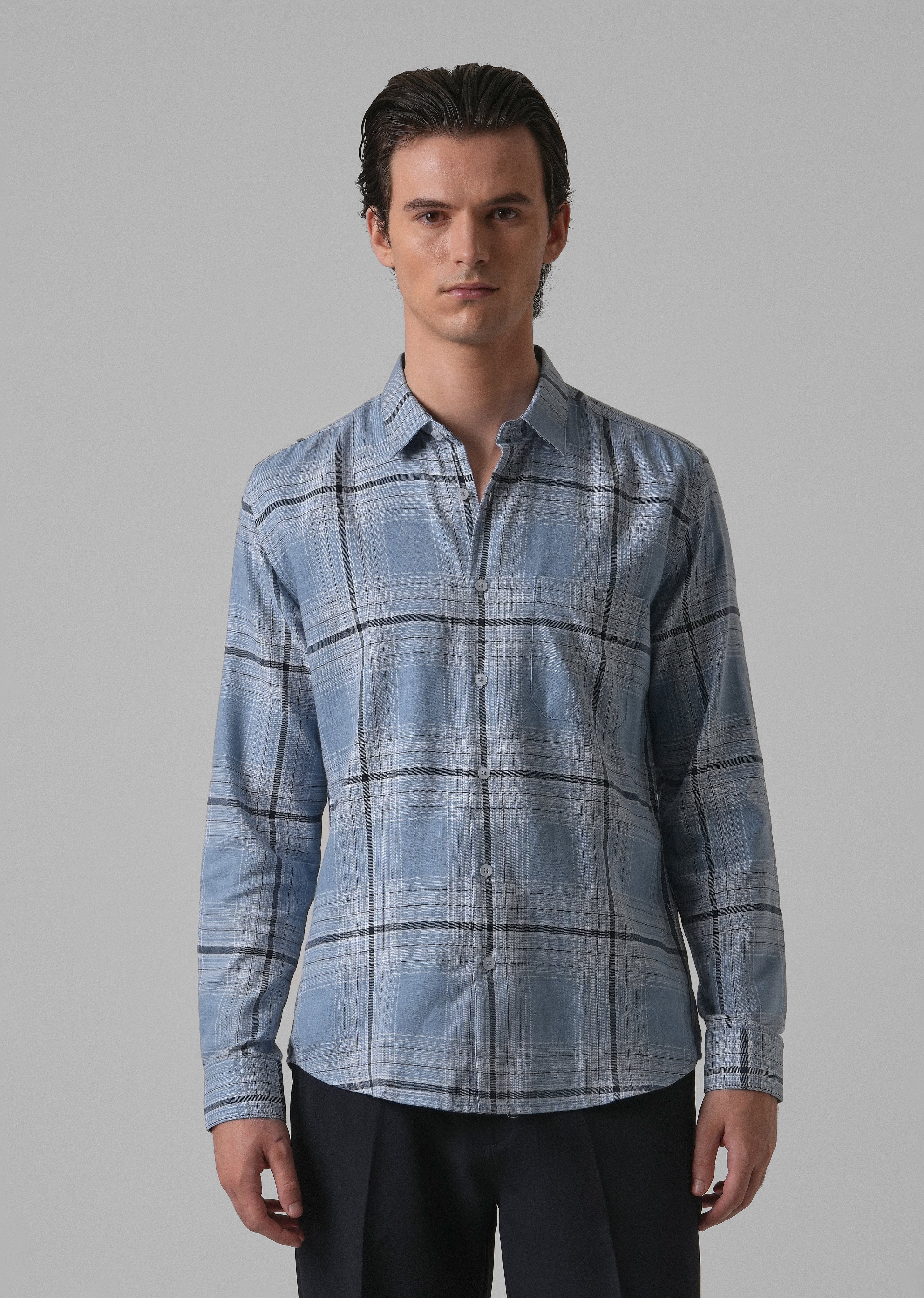 Melange Check Cool Blue Shirt - Image 4