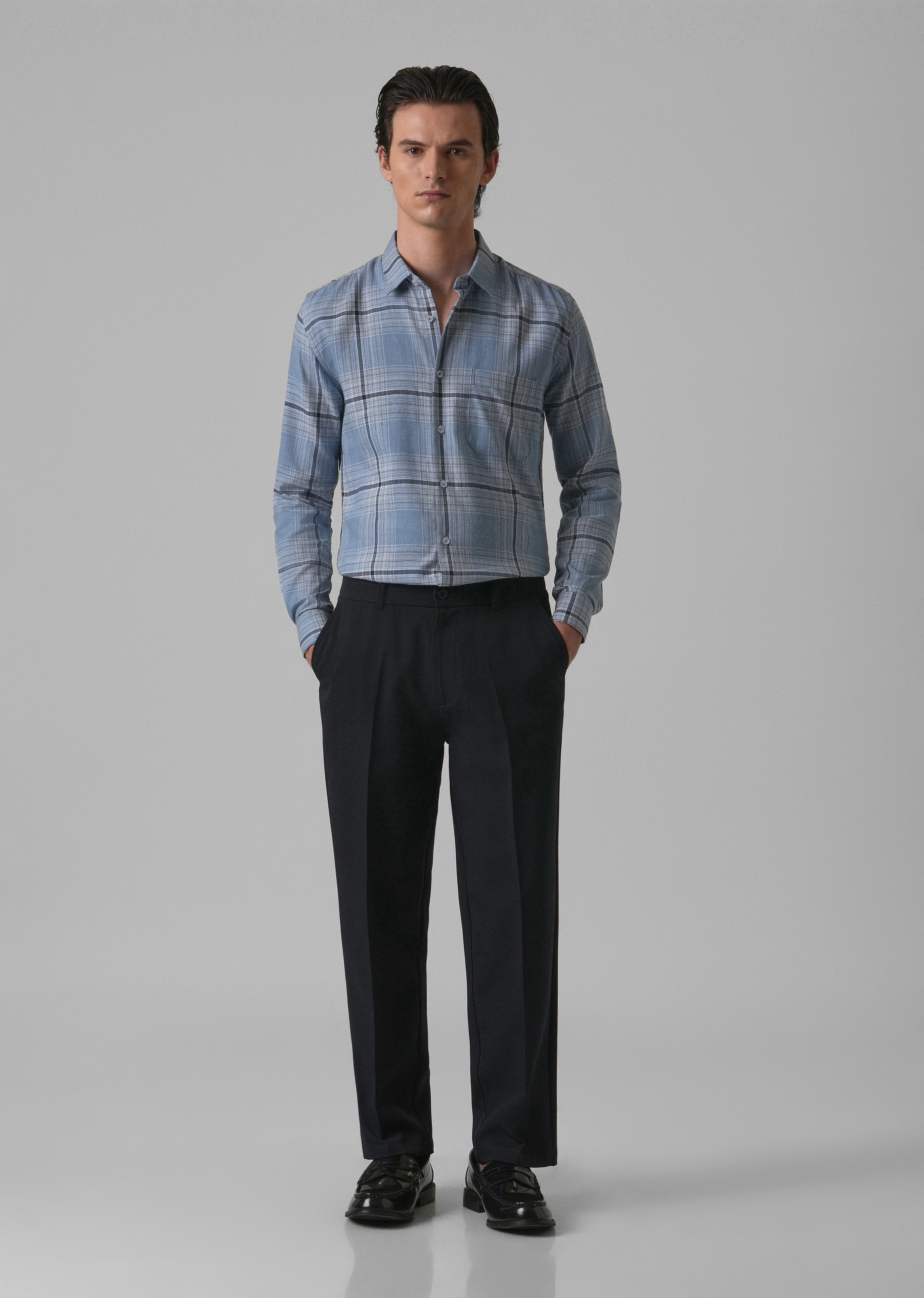 Melange Check Cool Blue Shirt - Image 6