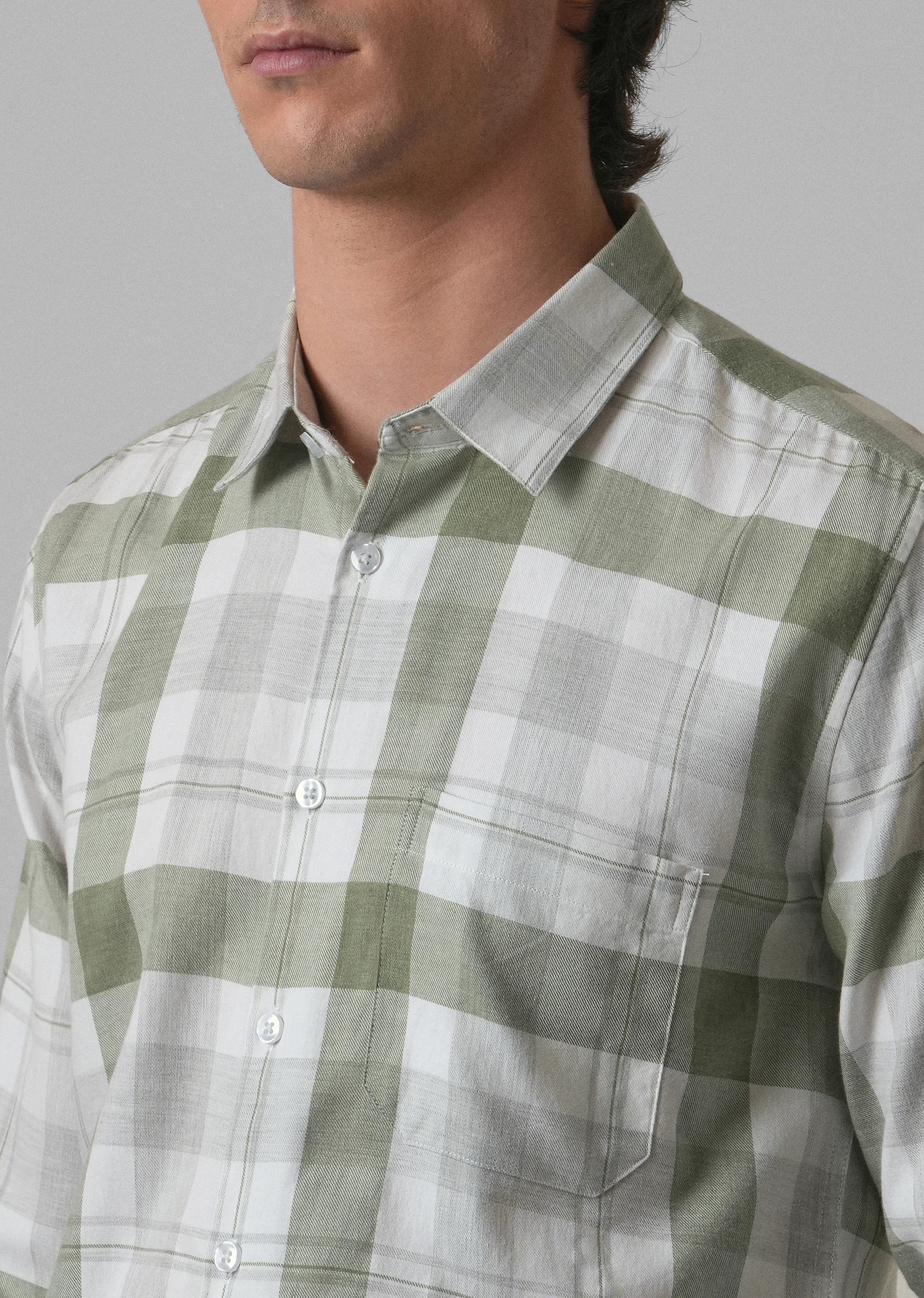 Melange Fern Green Check Shirt - Image 6