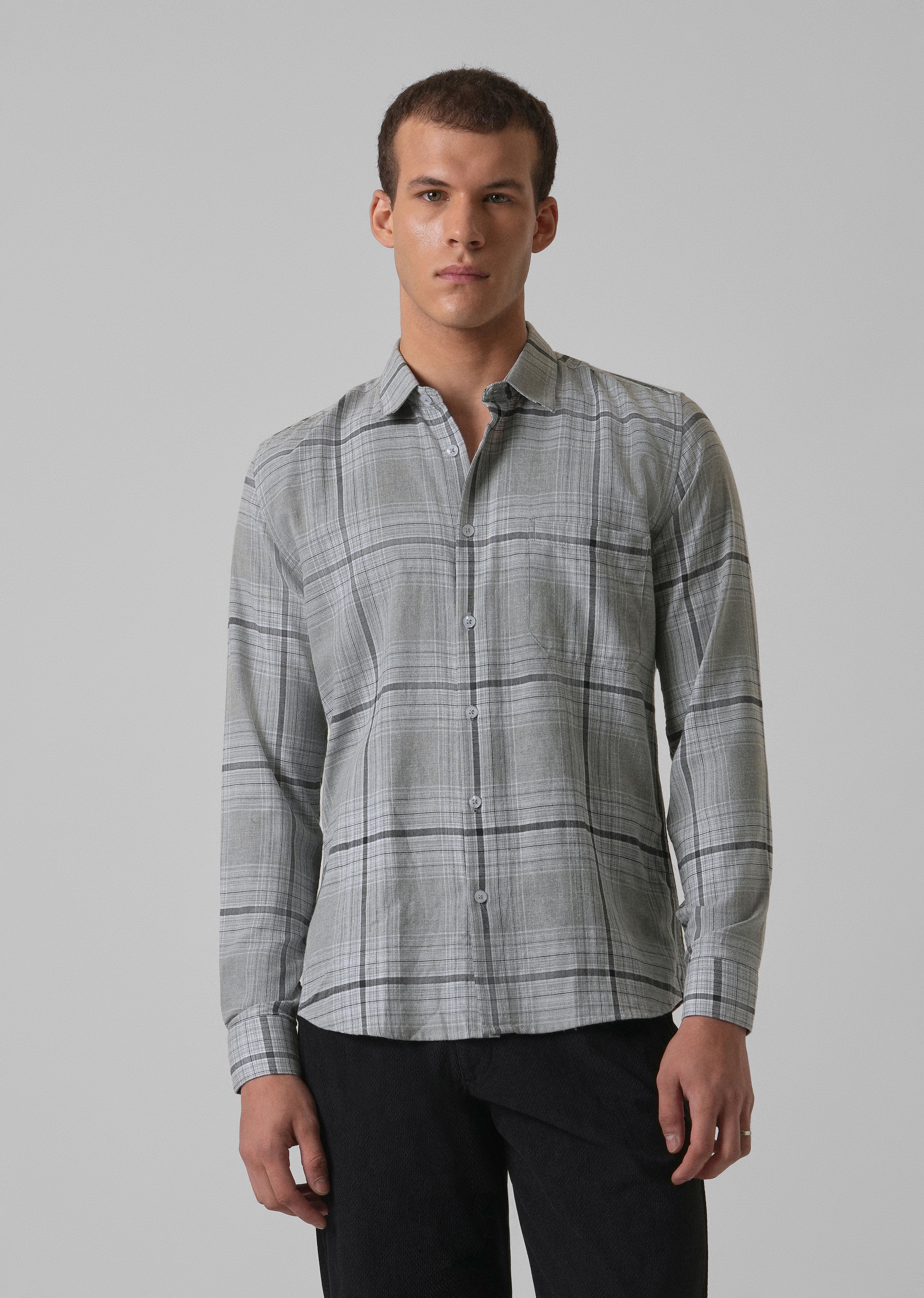 Melange Glacier Grey Check Shirt - Image 4