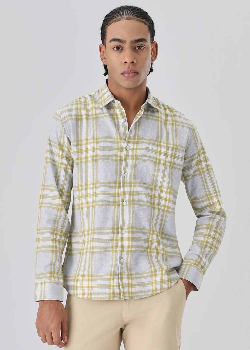 Melange Lime Green Check Shirt - Image 4