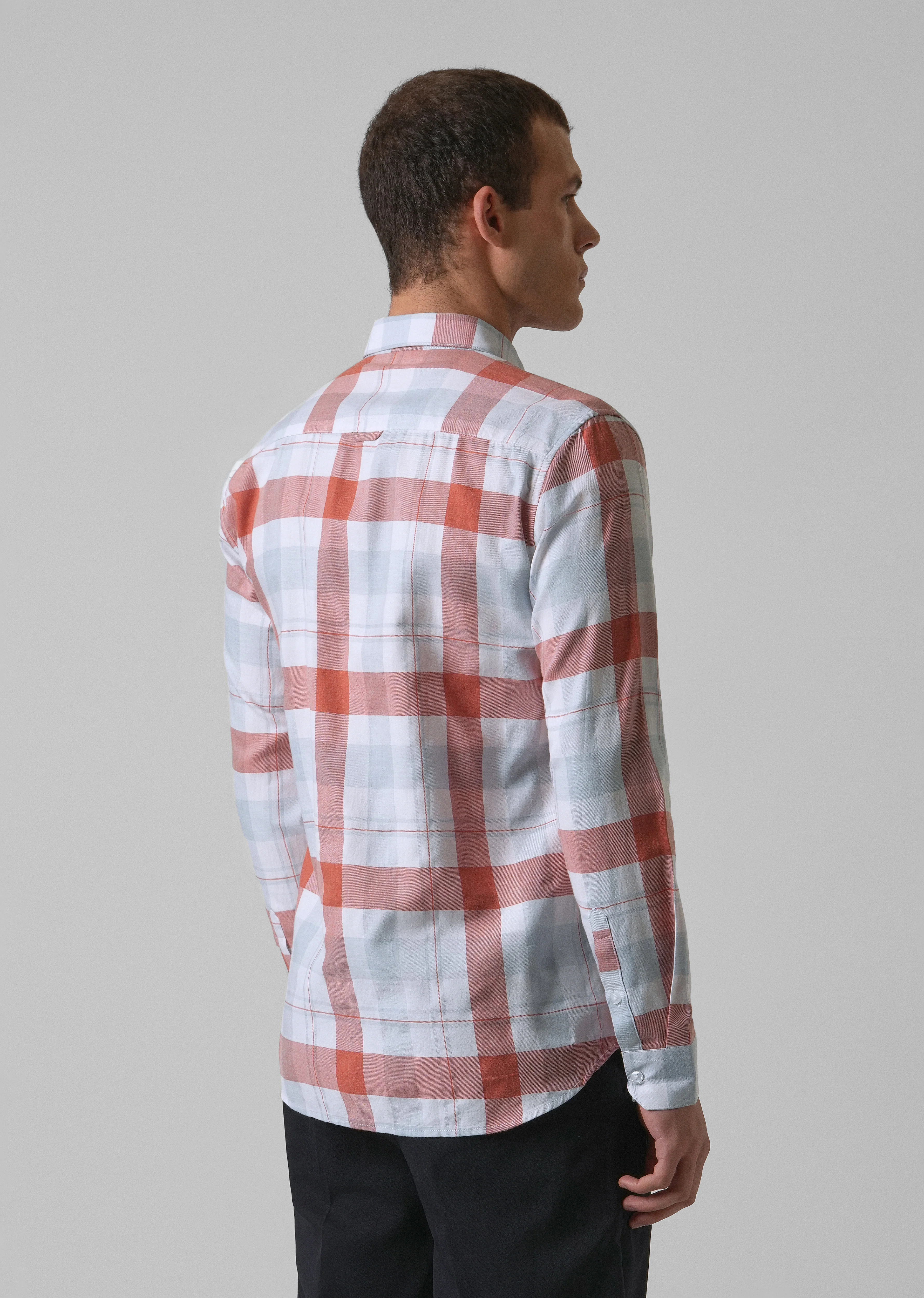 Melange Salmon Red Check Shirt - Image 3