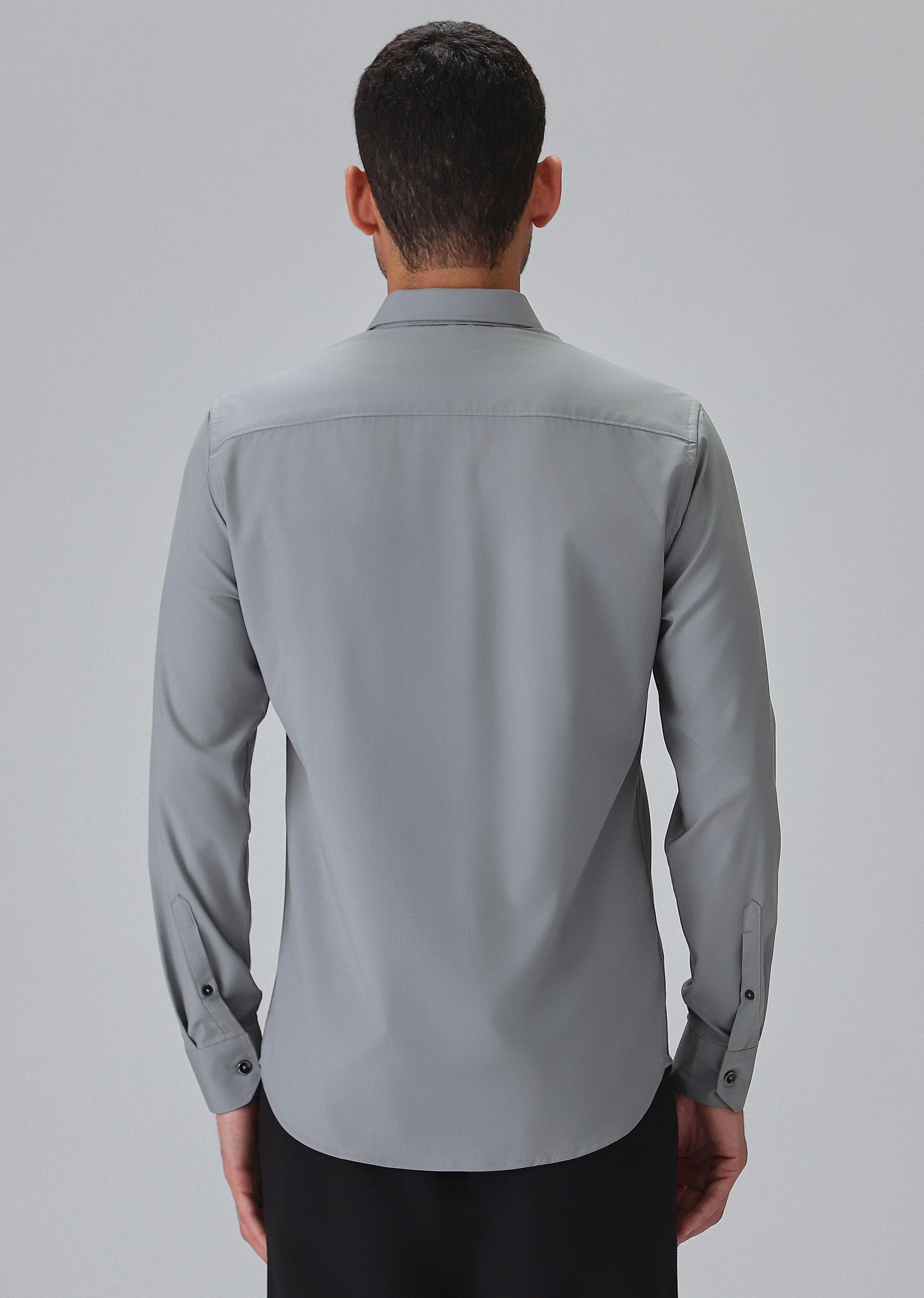 Melange Dark Grey Plain Wrinkle Free Shirt - Image 2